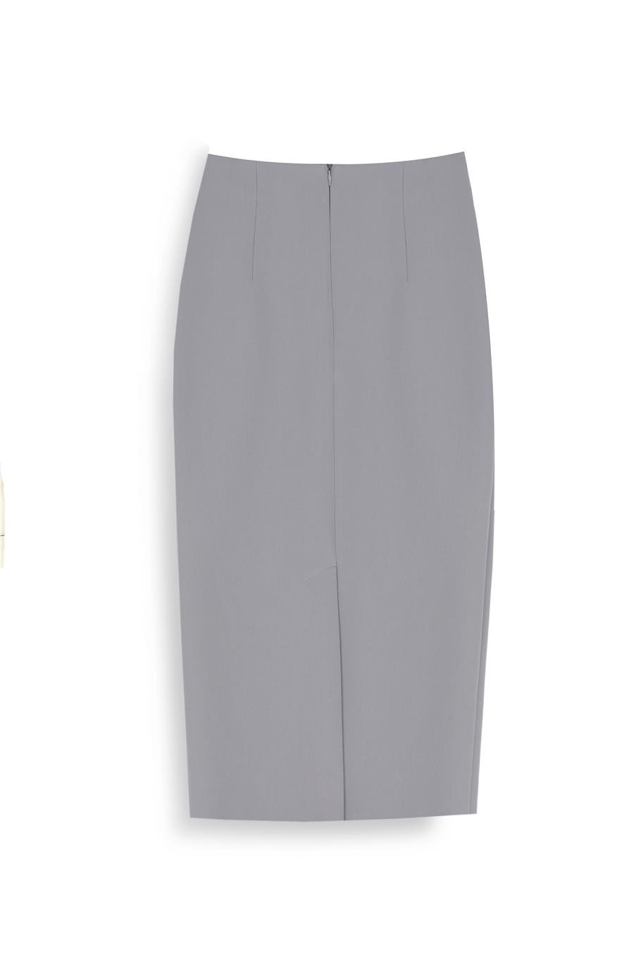 Gri Yüksek Bel Midi Etek