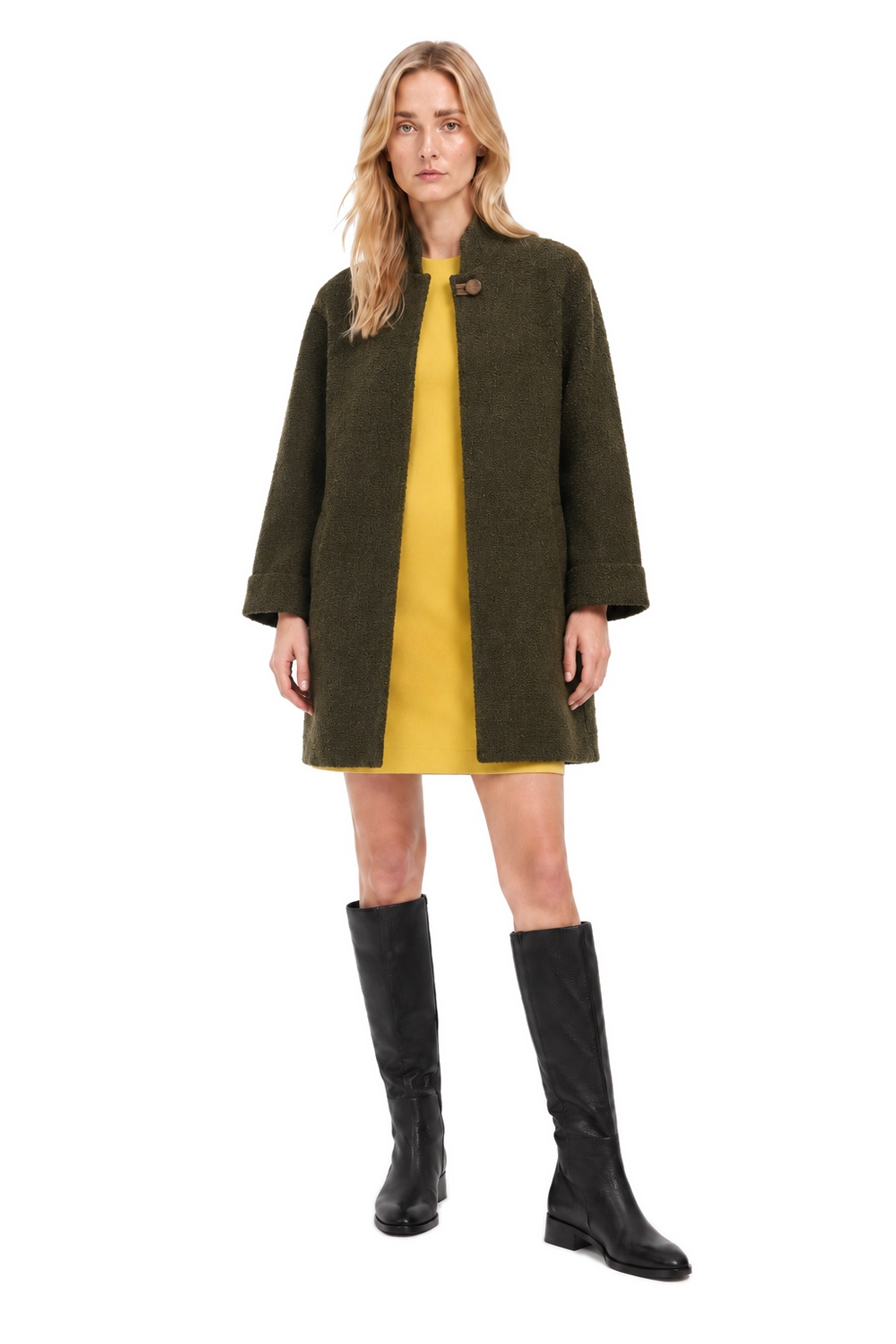Haki Dik Yaka Oversize Kaban