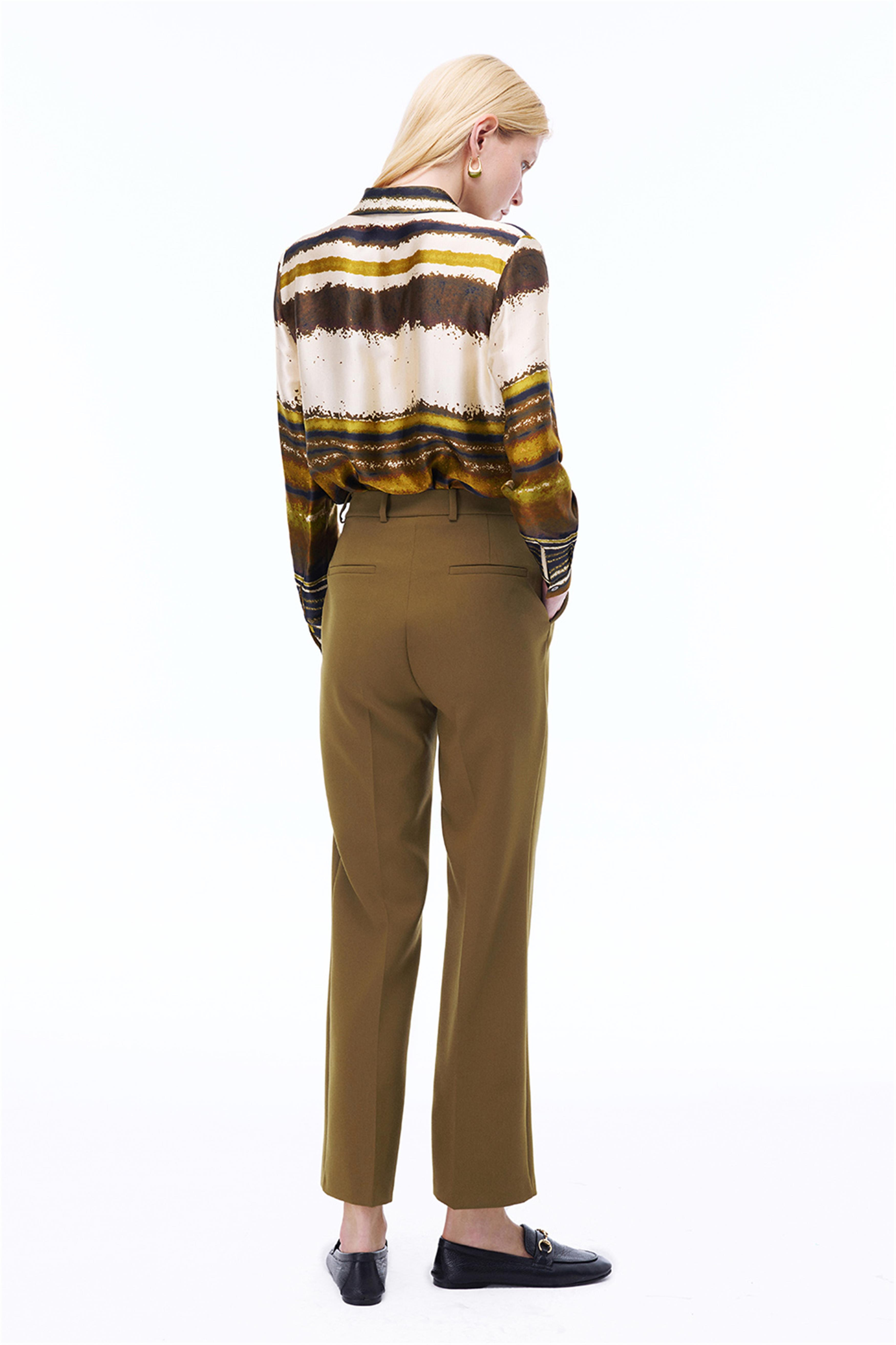 Haki Yüksek Bel Slim Fit Dar Paça Pantolon