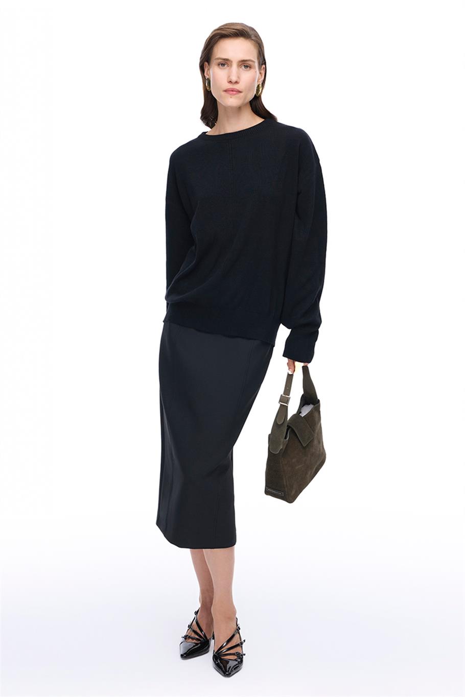 İllas Oversize Siyah Renk Kadın Triko Bluz