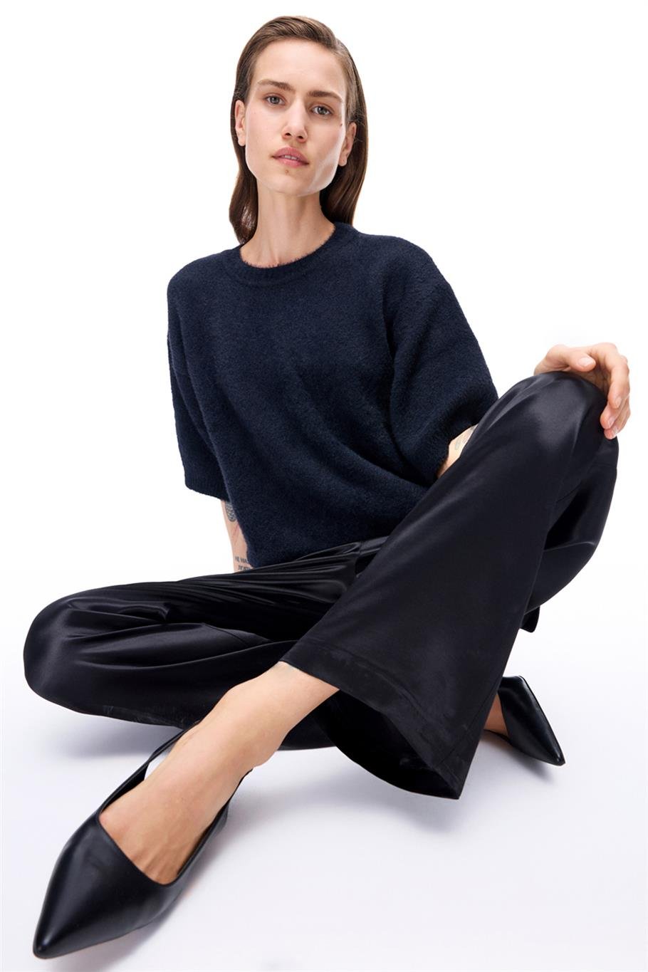 İllas Peluş Siyah Renk Kadın Triko Bluz