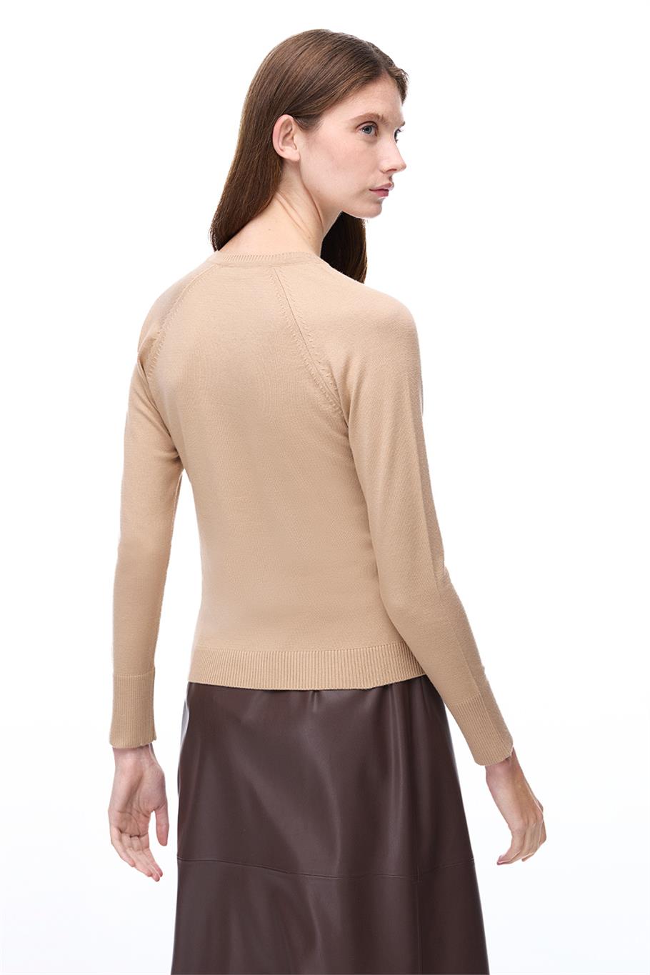 İllas Regular Fit Standart Boy V Yaka Uzun Kollu Devetüyü Renk Kadın Triko Bluz