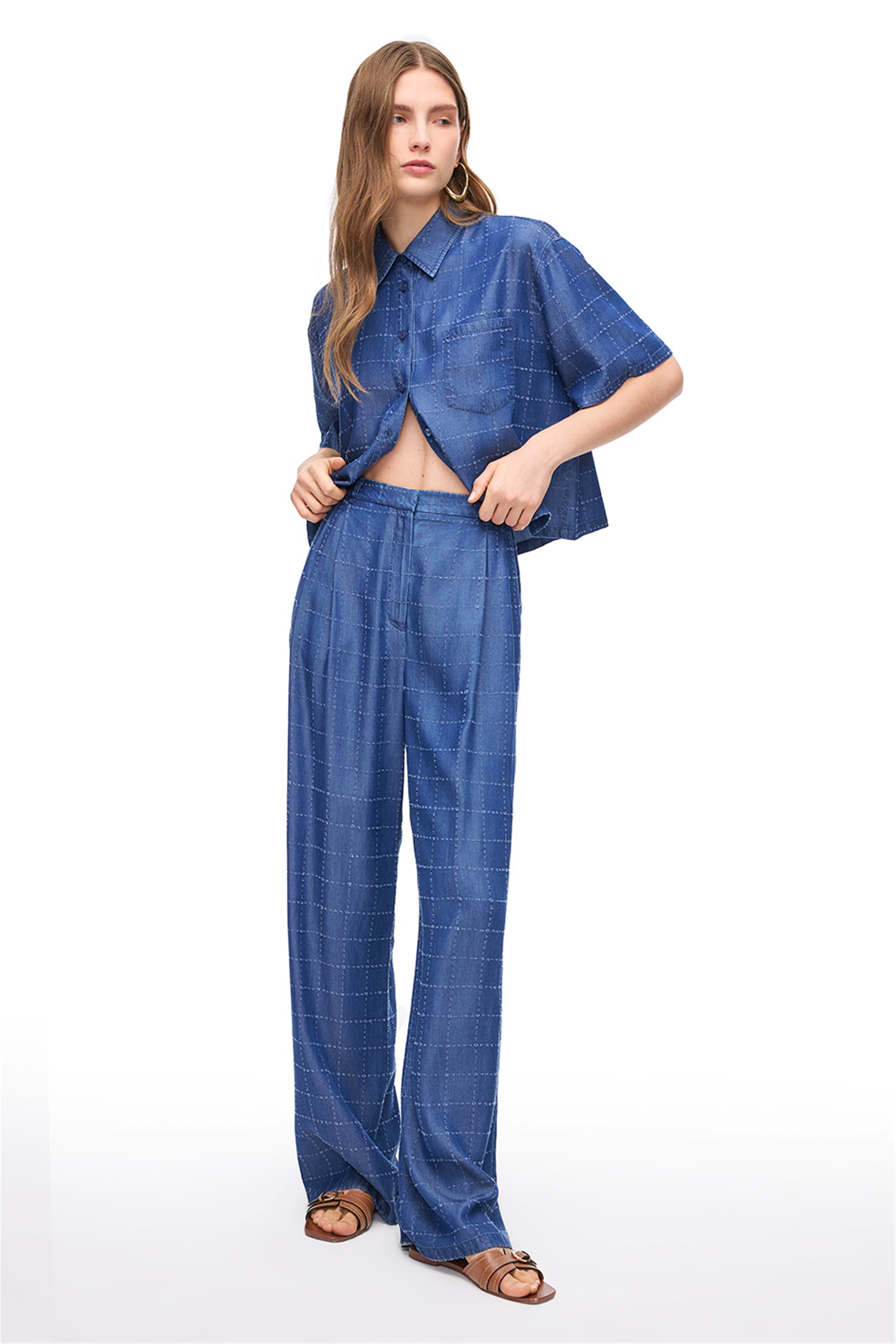 İndigo Yüksek Bel Pantolon