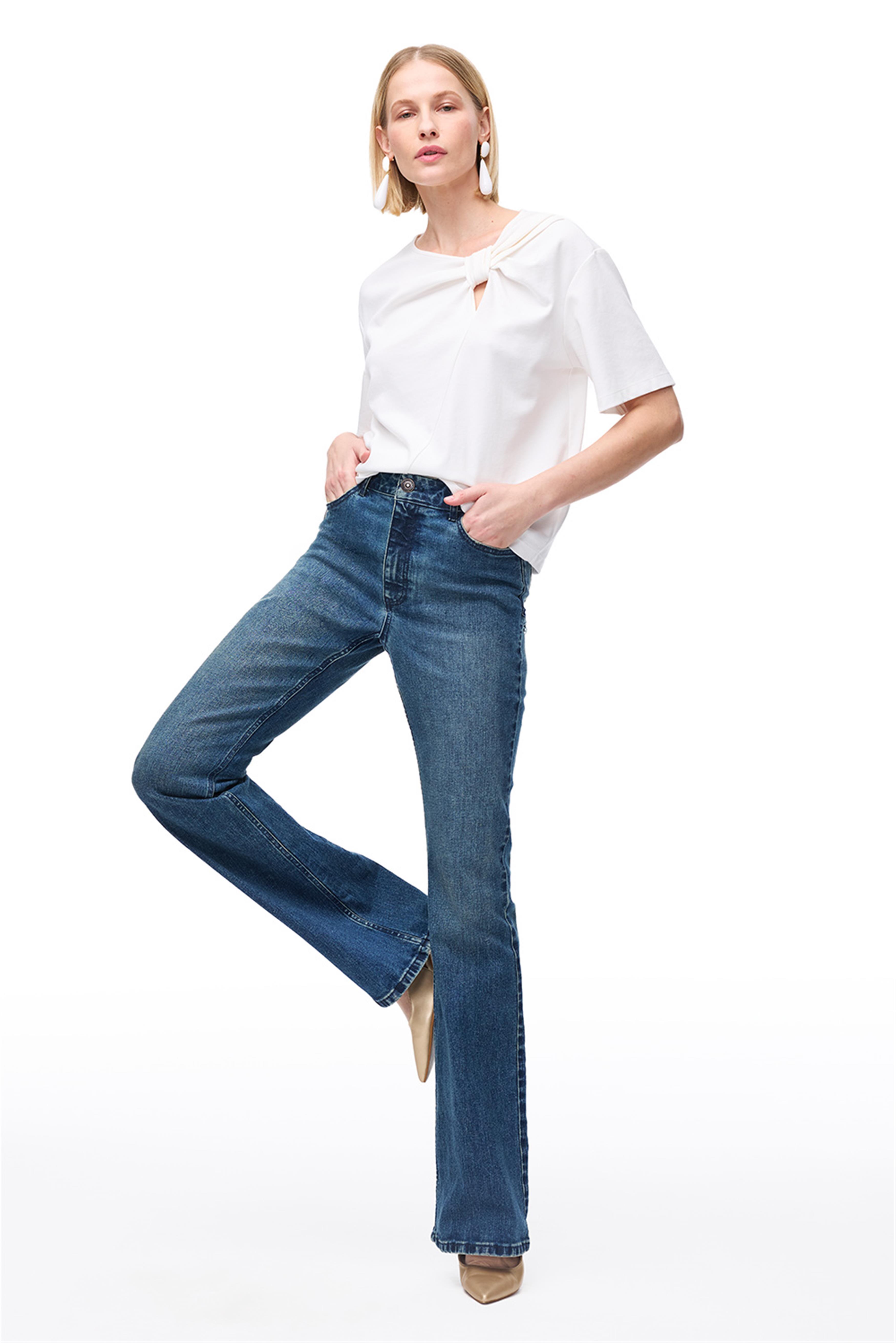 İndigo Yüksek Bel Slim Fit Denim Pantolon