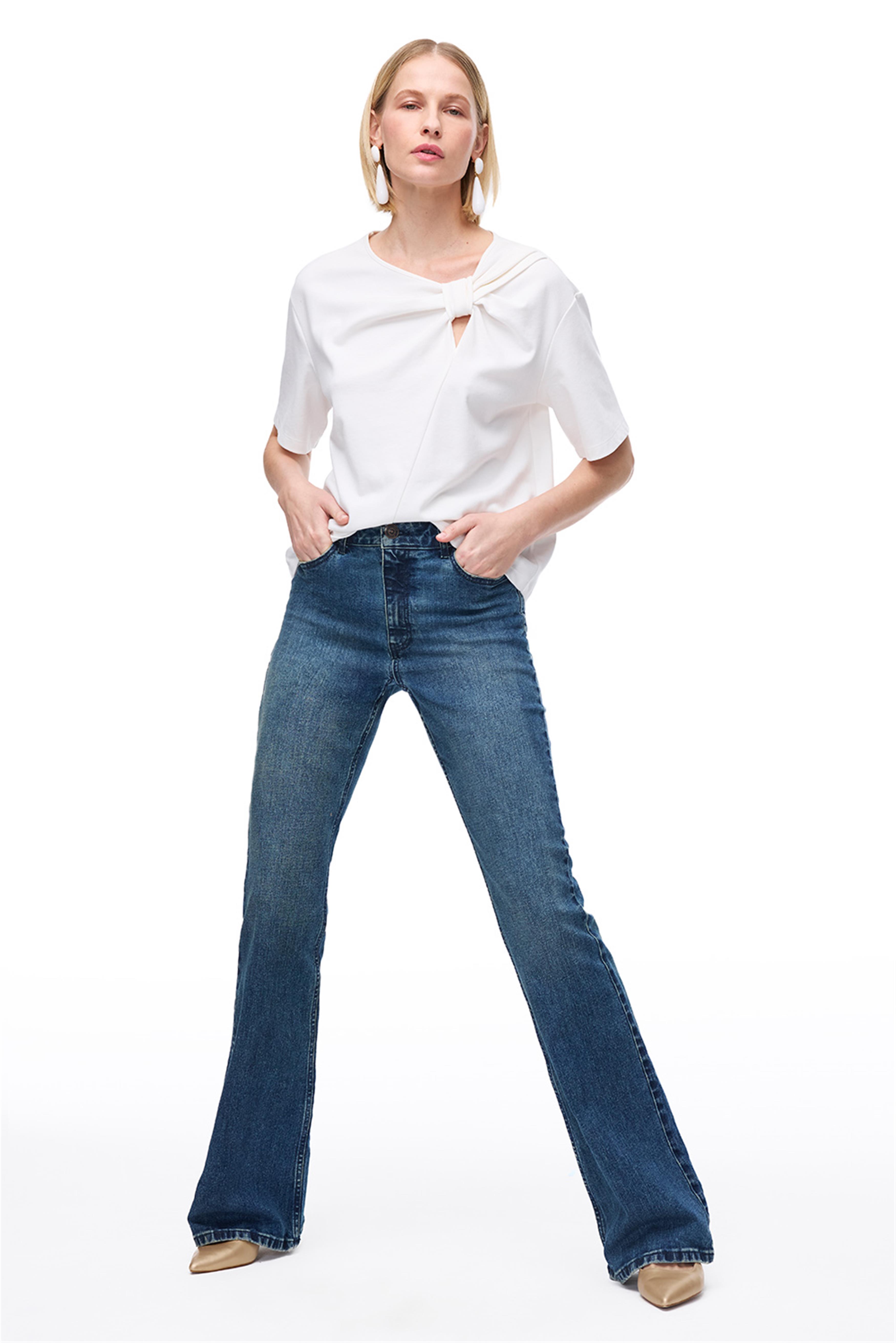 İndigo Yüksek Bel Slim Fit Denim Pantolon