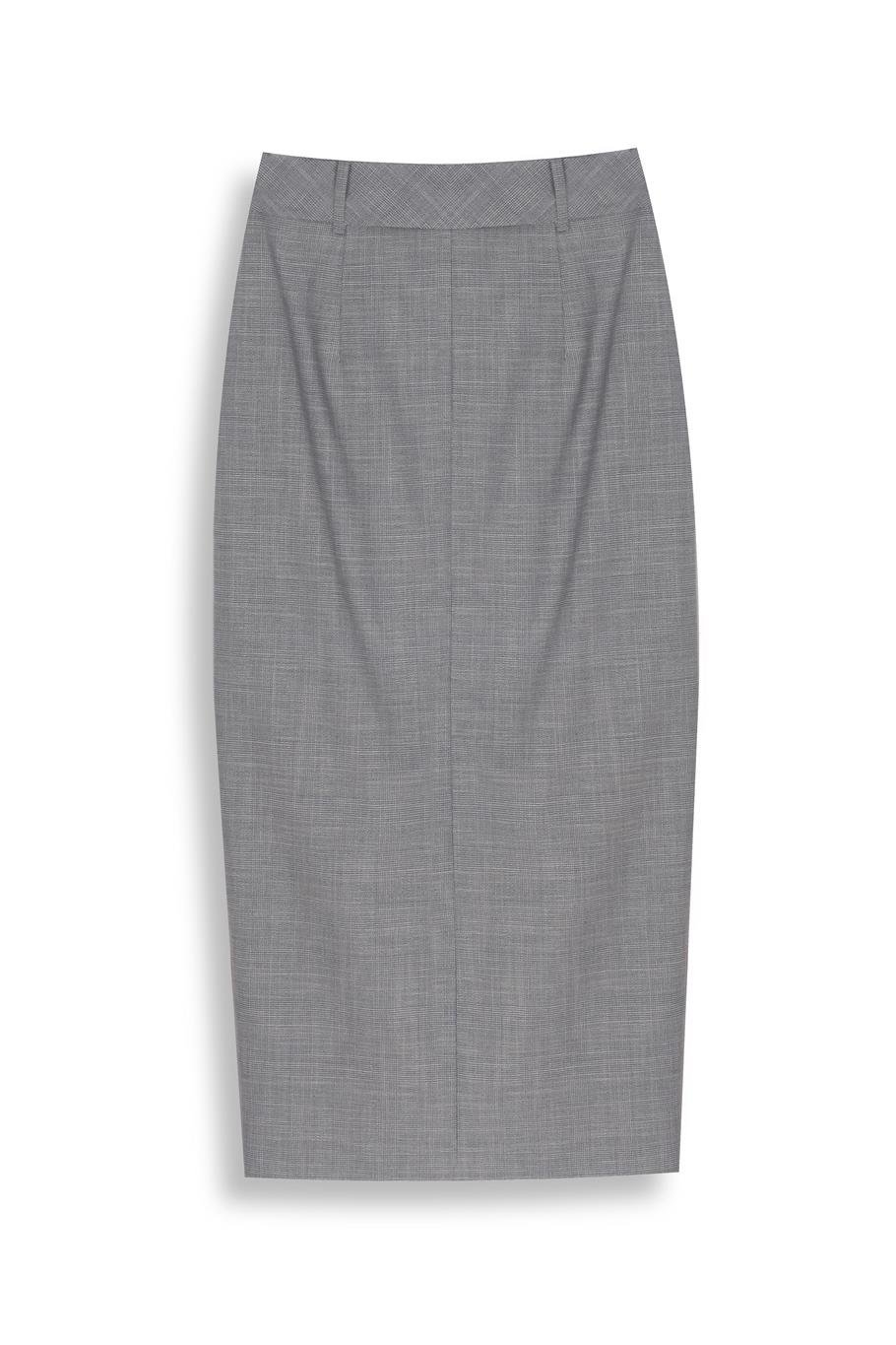 İndigo Yüksek Bel Slim Fit Ekose Midi Etek