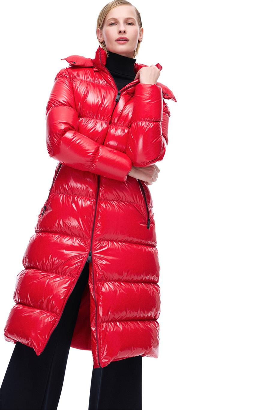 Jayas Regular Fit Midi Boy Takma Kol Yarım Dik Yaka Kırmızı Renk Kadın Mont