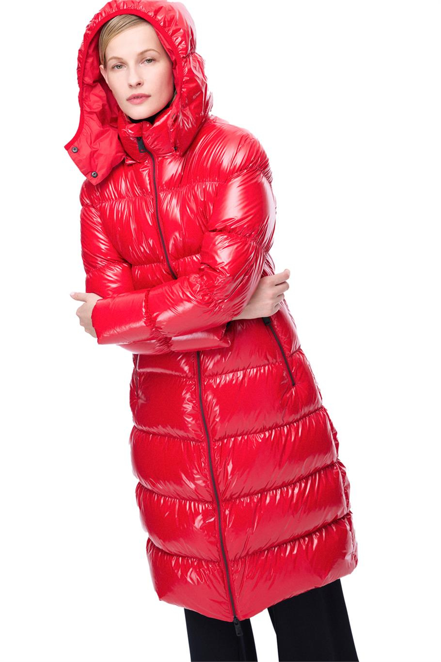 Jayas Regular Fit Midi Boy Takma Kol Yarım Dik Yaka Kırmızı Renk Kadın Mont