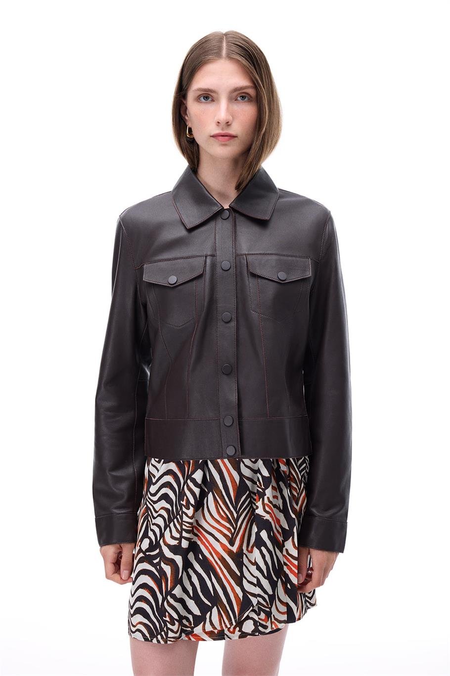 Kahverengi Klasik Yaka Slim Fit Kısa Ceket