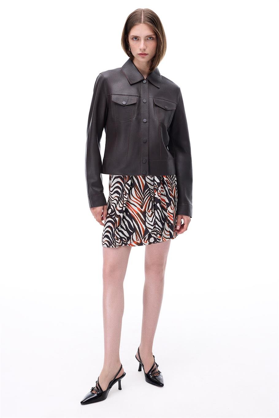 Kahverengi Klasik Yaka Slim Fit Kısa Ceket