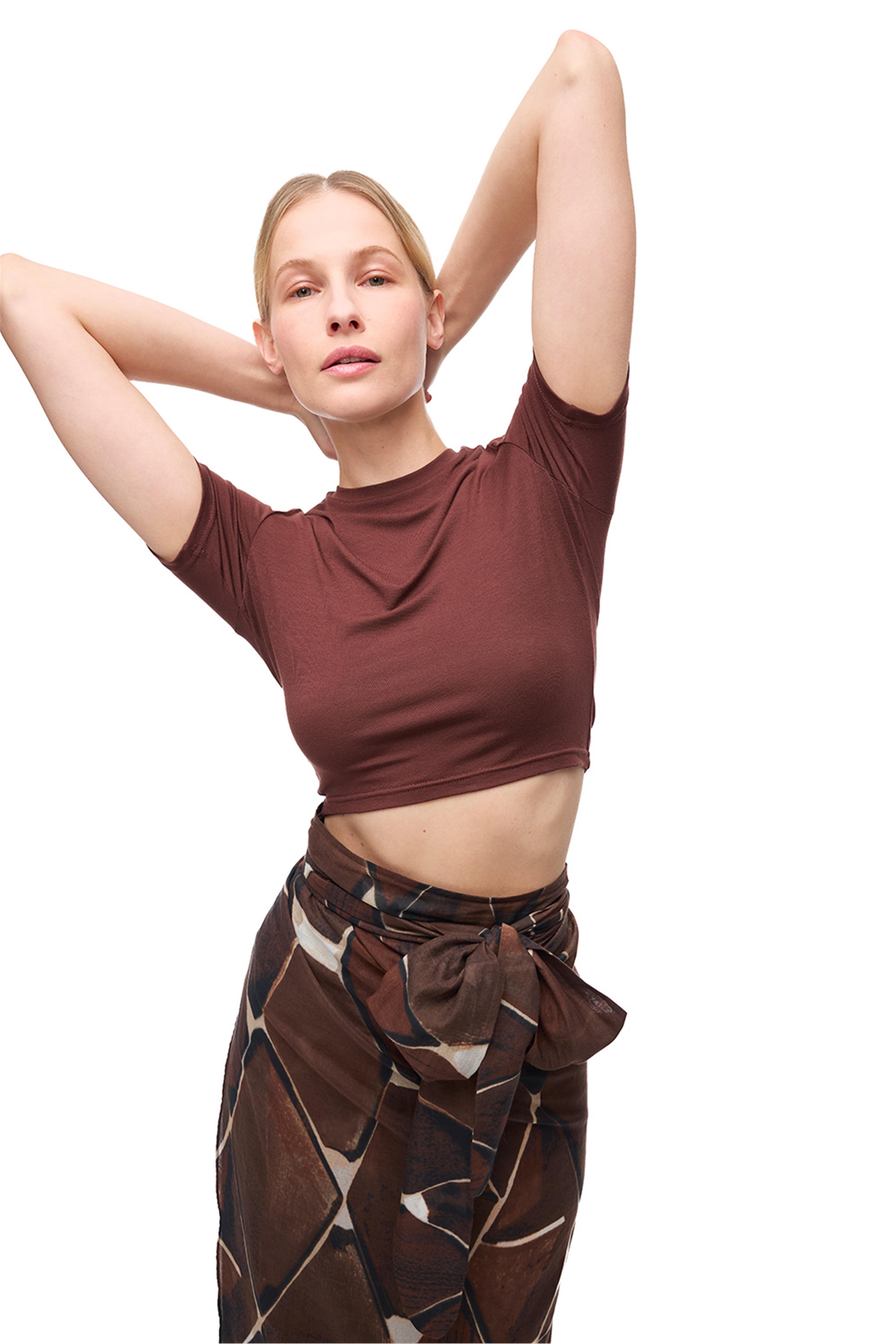 Kahverengi Slim Fit Basic Tişört