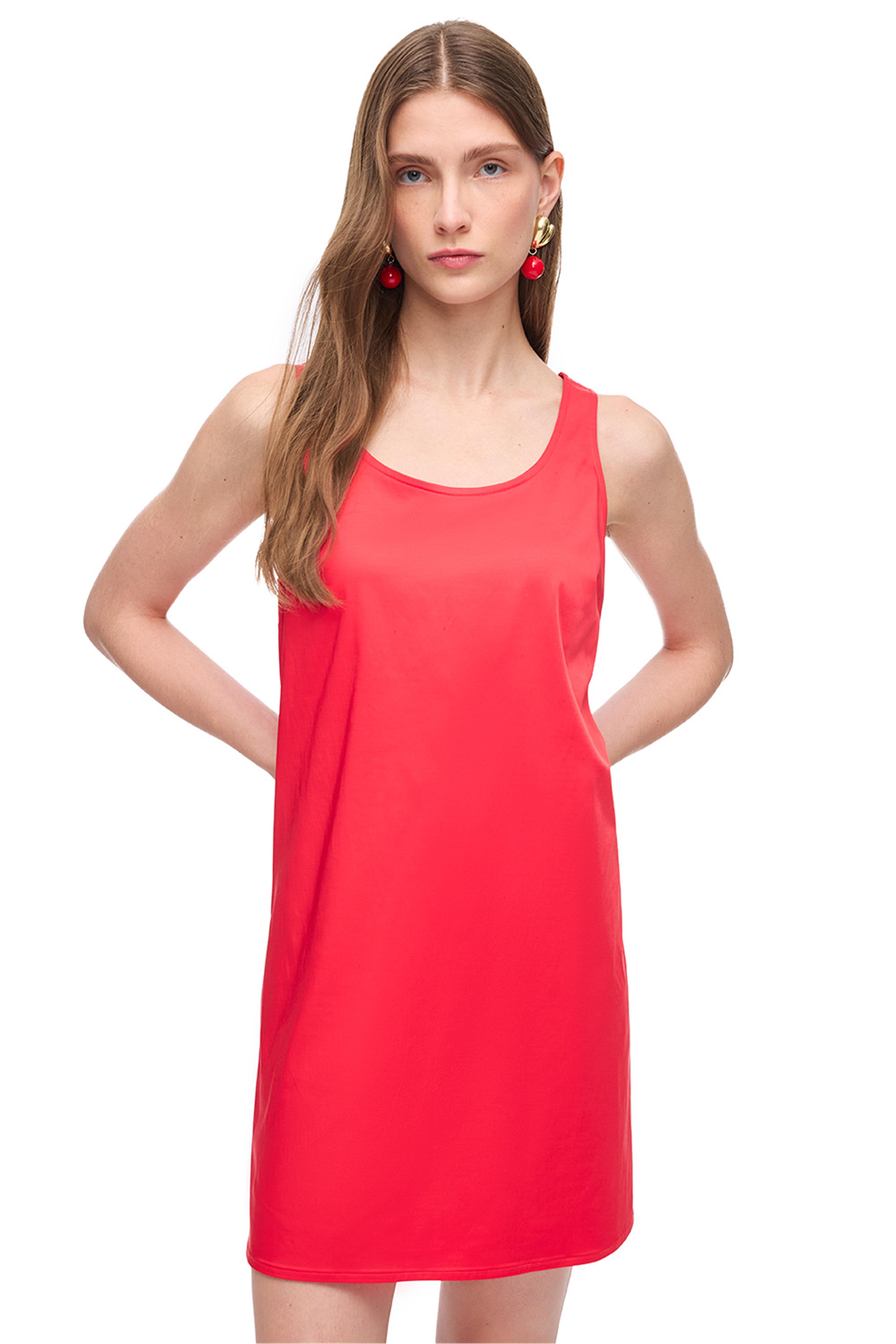 Kırmızı Fermuarlı Mini Kırmızı Elbise