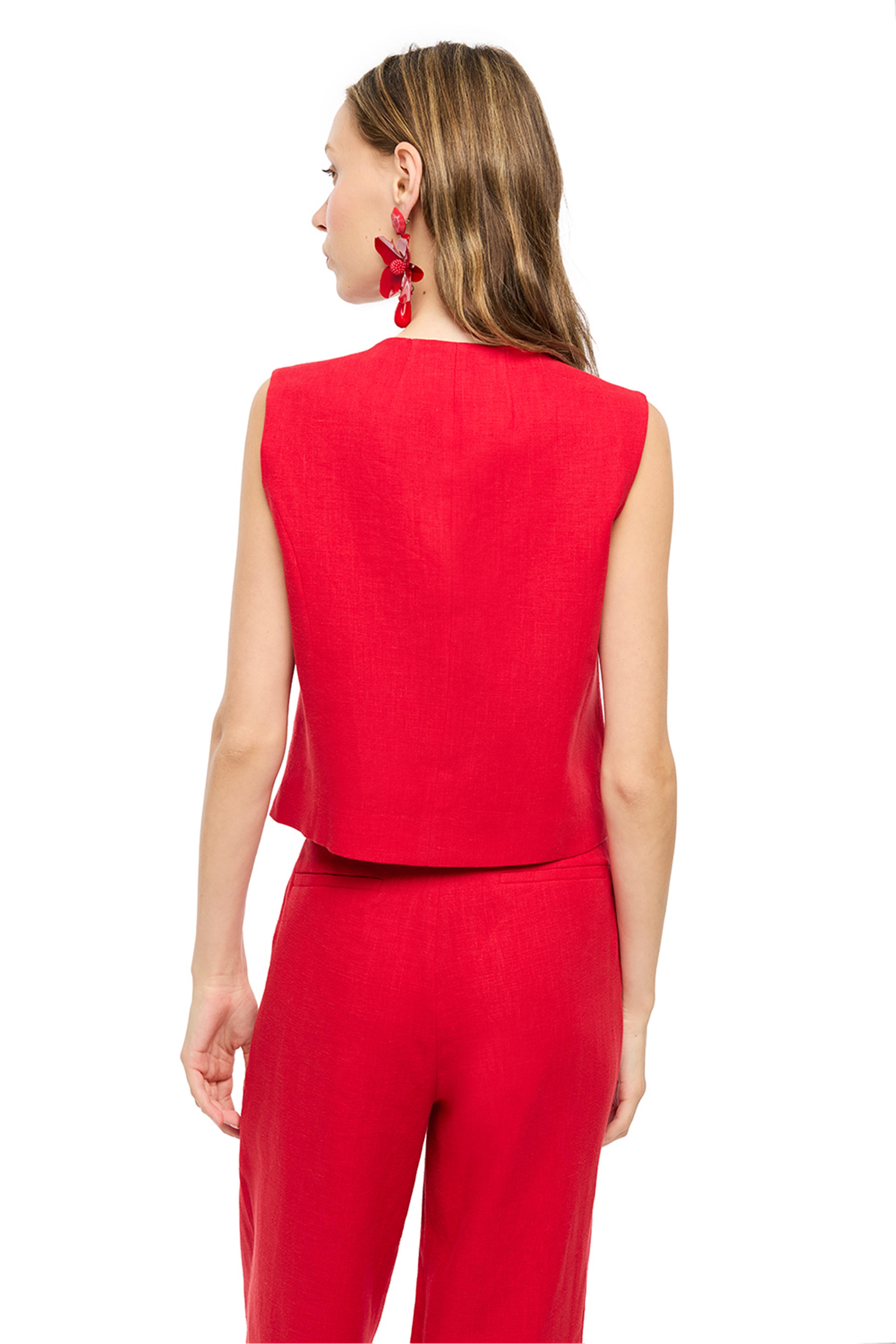 Kırmızı Keten V Yaka Yelek