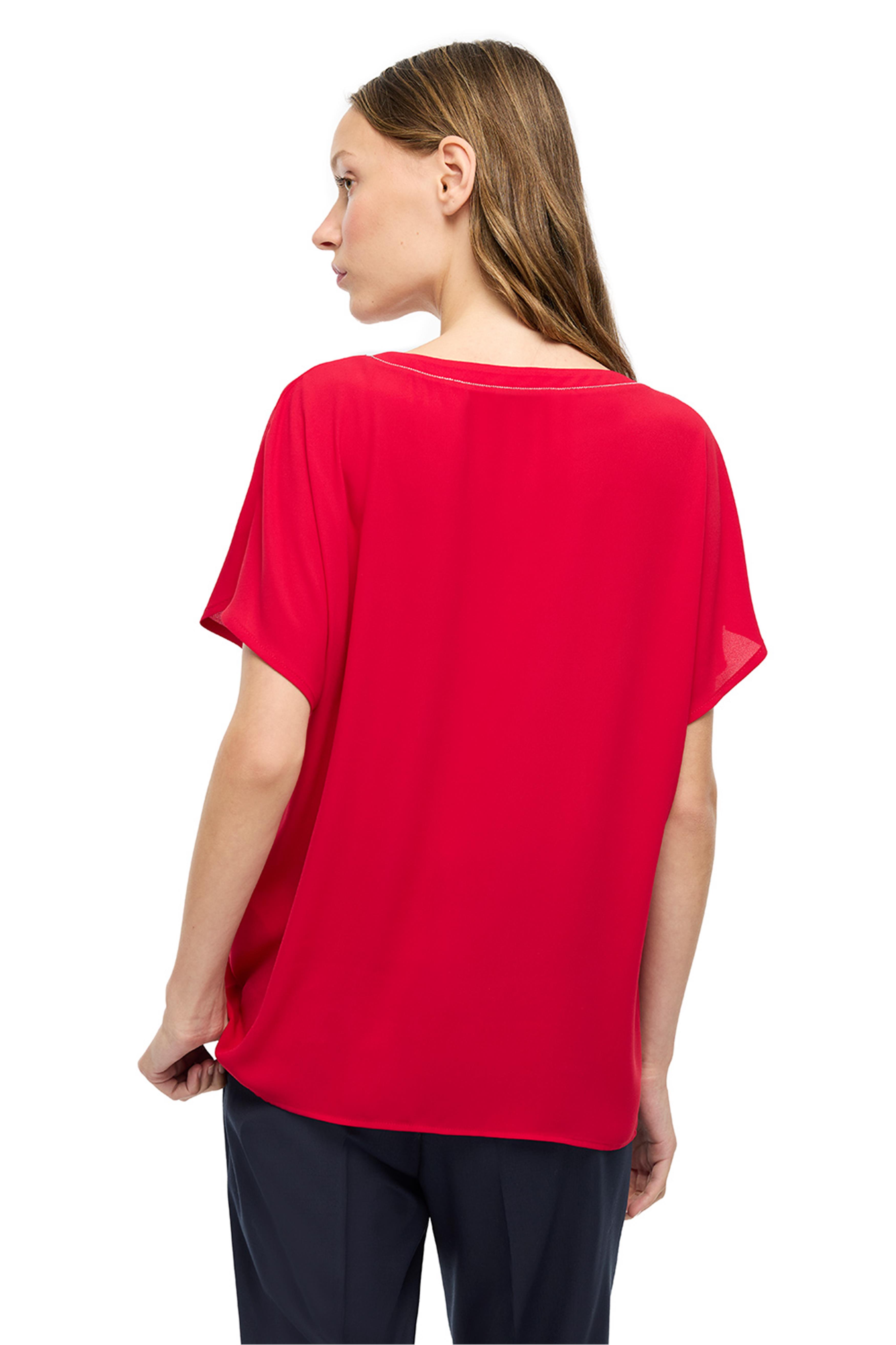 Kırmızı V Yaka Rahat Kalıp Bluz