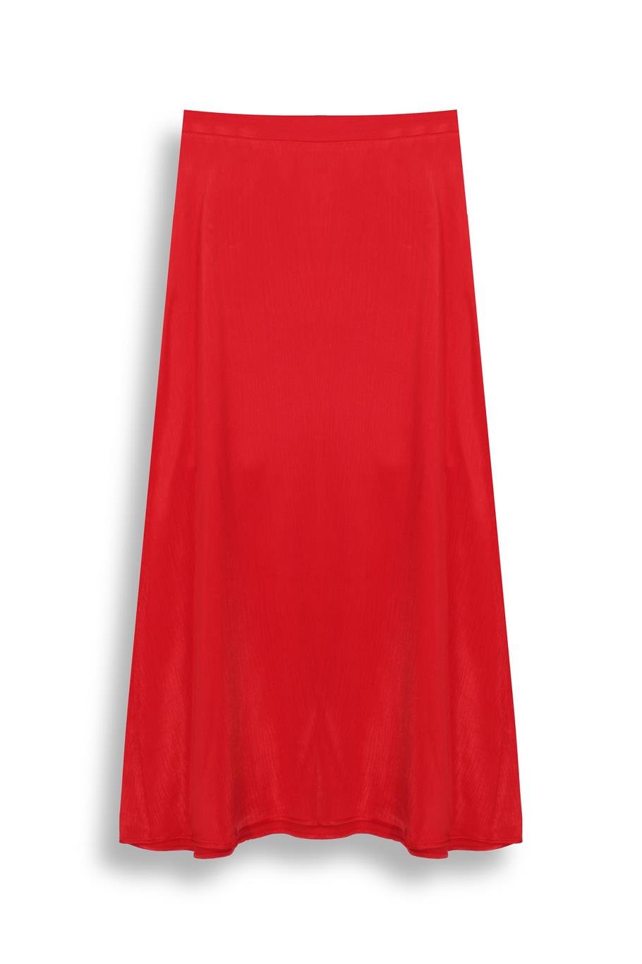 Kırmızı Yüksek Bel Bilek Boy Etek