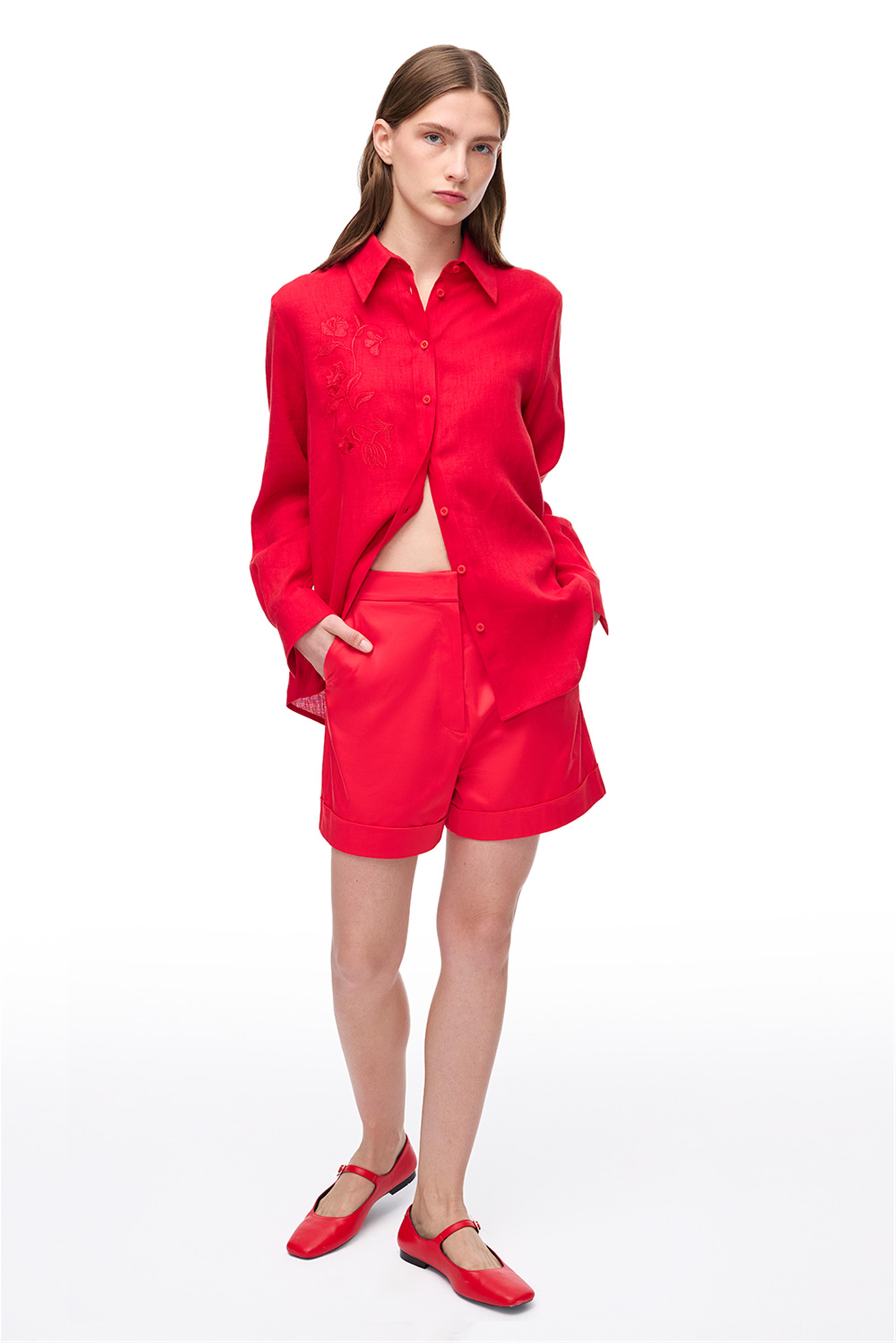 Kırmızı Yüksek Bel Kısa Şort