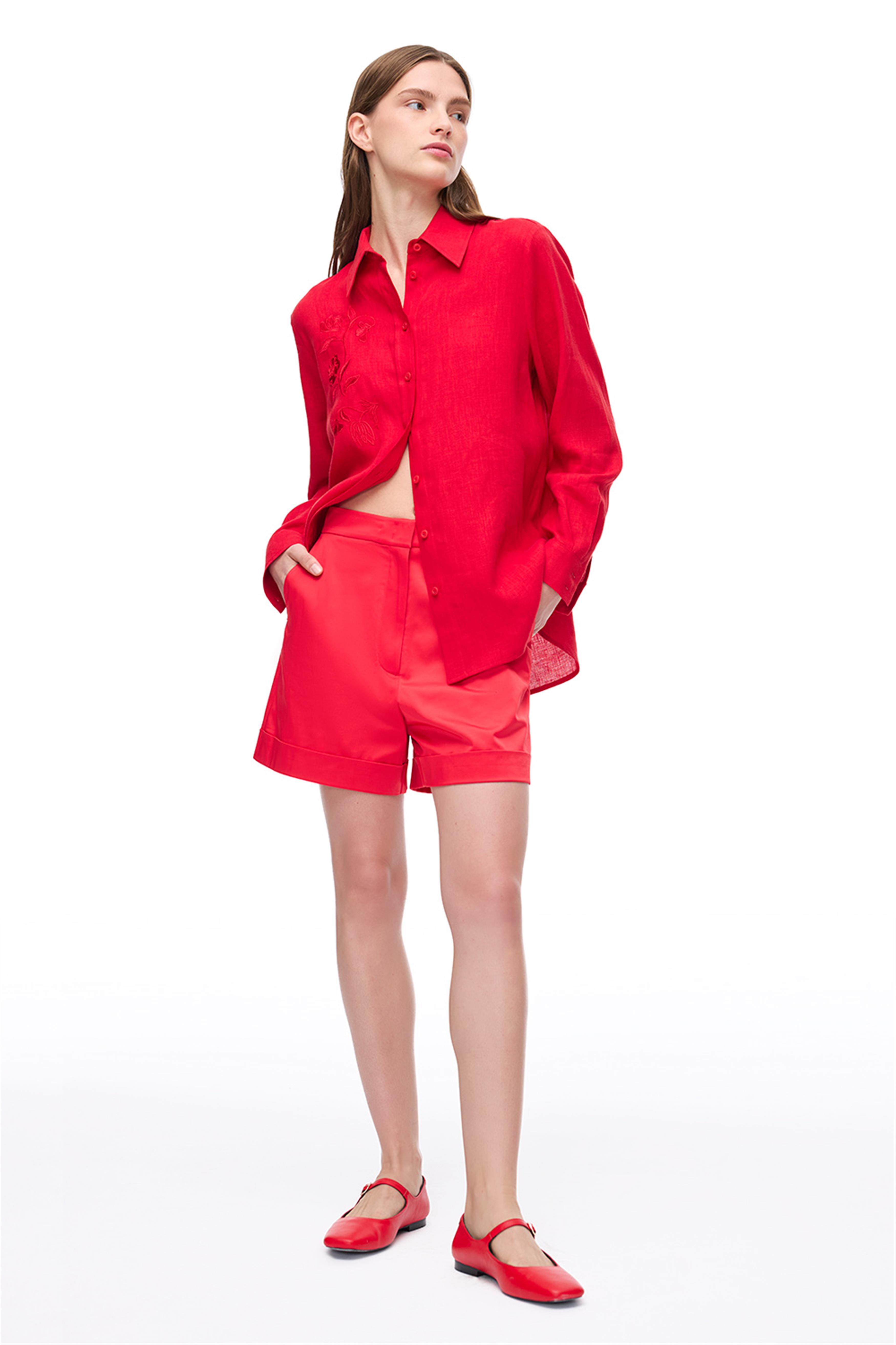 Kırmızı Yüksek Bel Kısa Şort