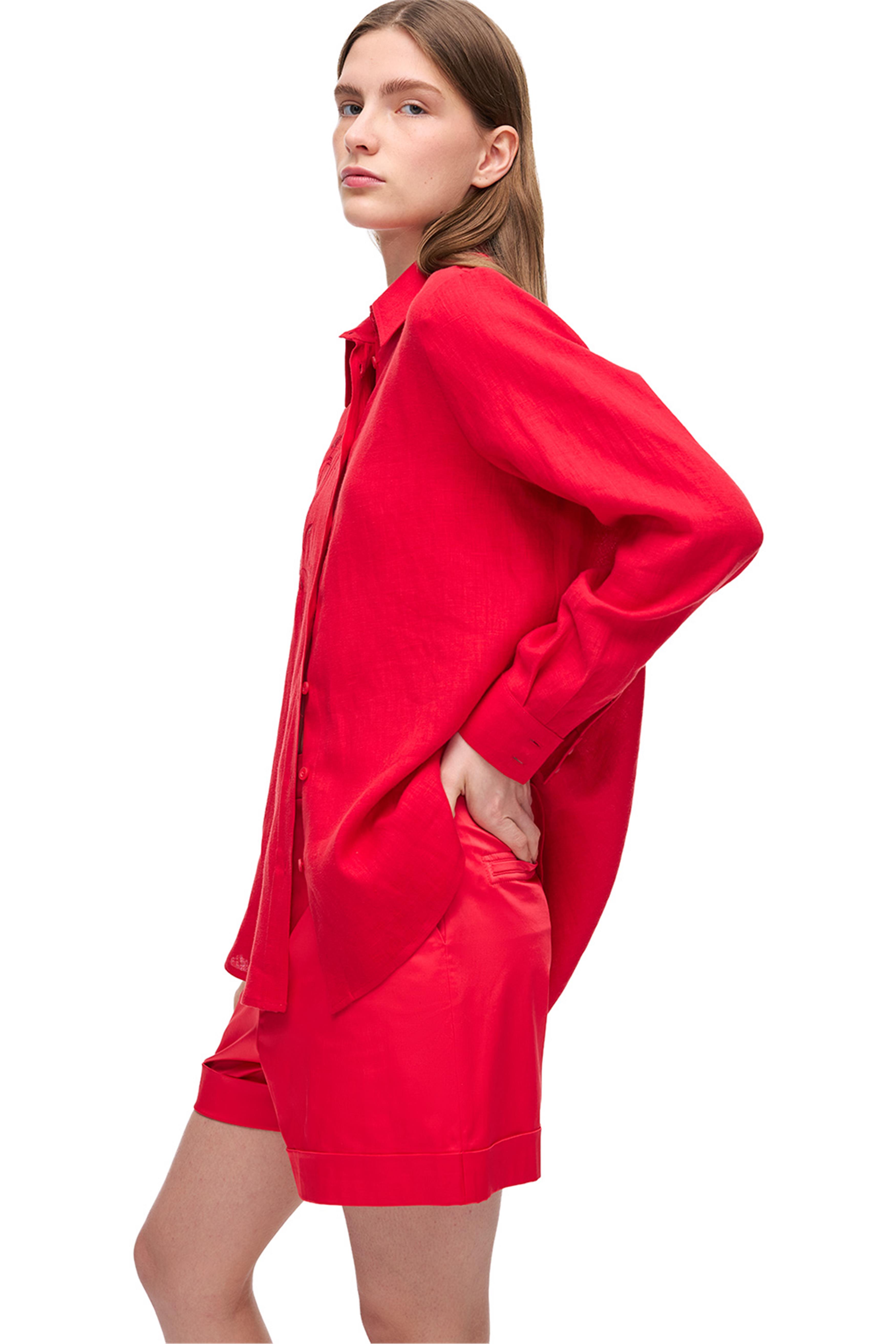 Kırmızı Yüksek Bel Kısa Şort