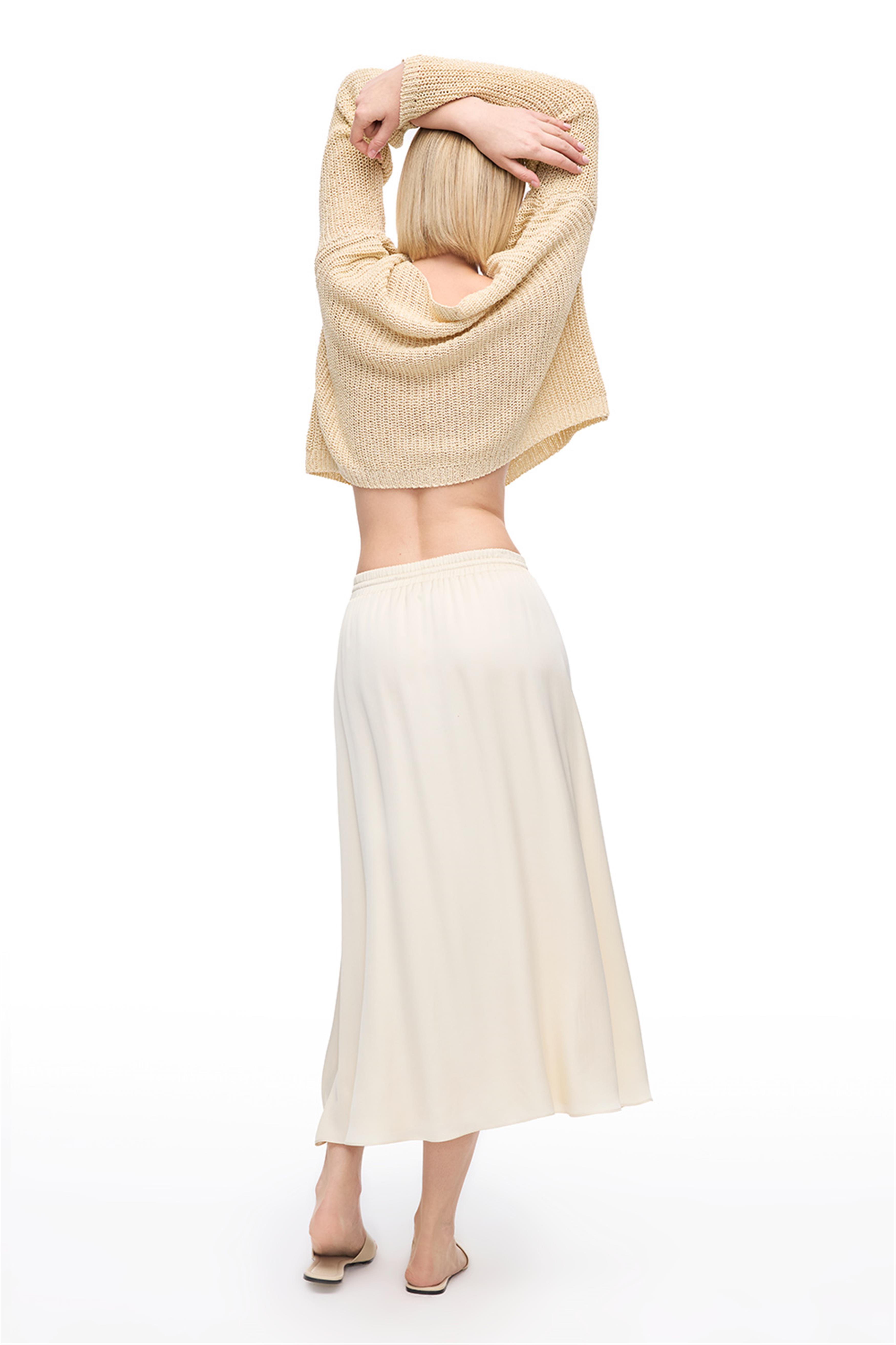 Krem Apatit Rahat Kalıp Yüksek Bel Diz Altı Etek