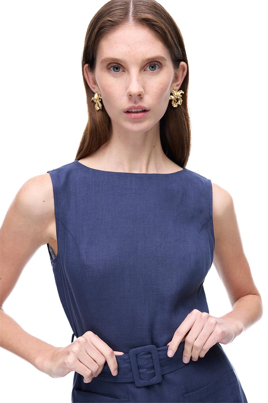 Lacivert Akars Regular Fit Midi Boy Elbise