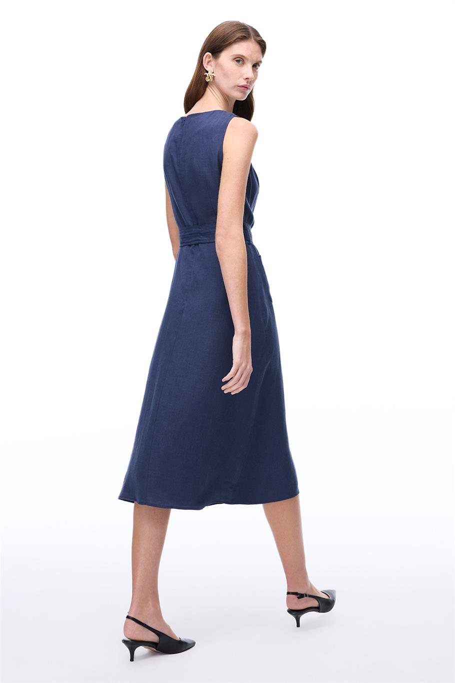 Lacivert Akars Regular Fit Midi Boy Elbise