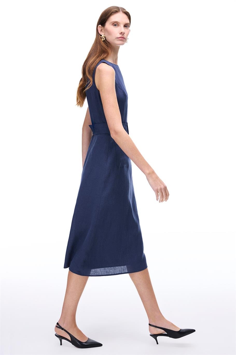 Lacivert Akars Regular Fit Midi Boy Elbise