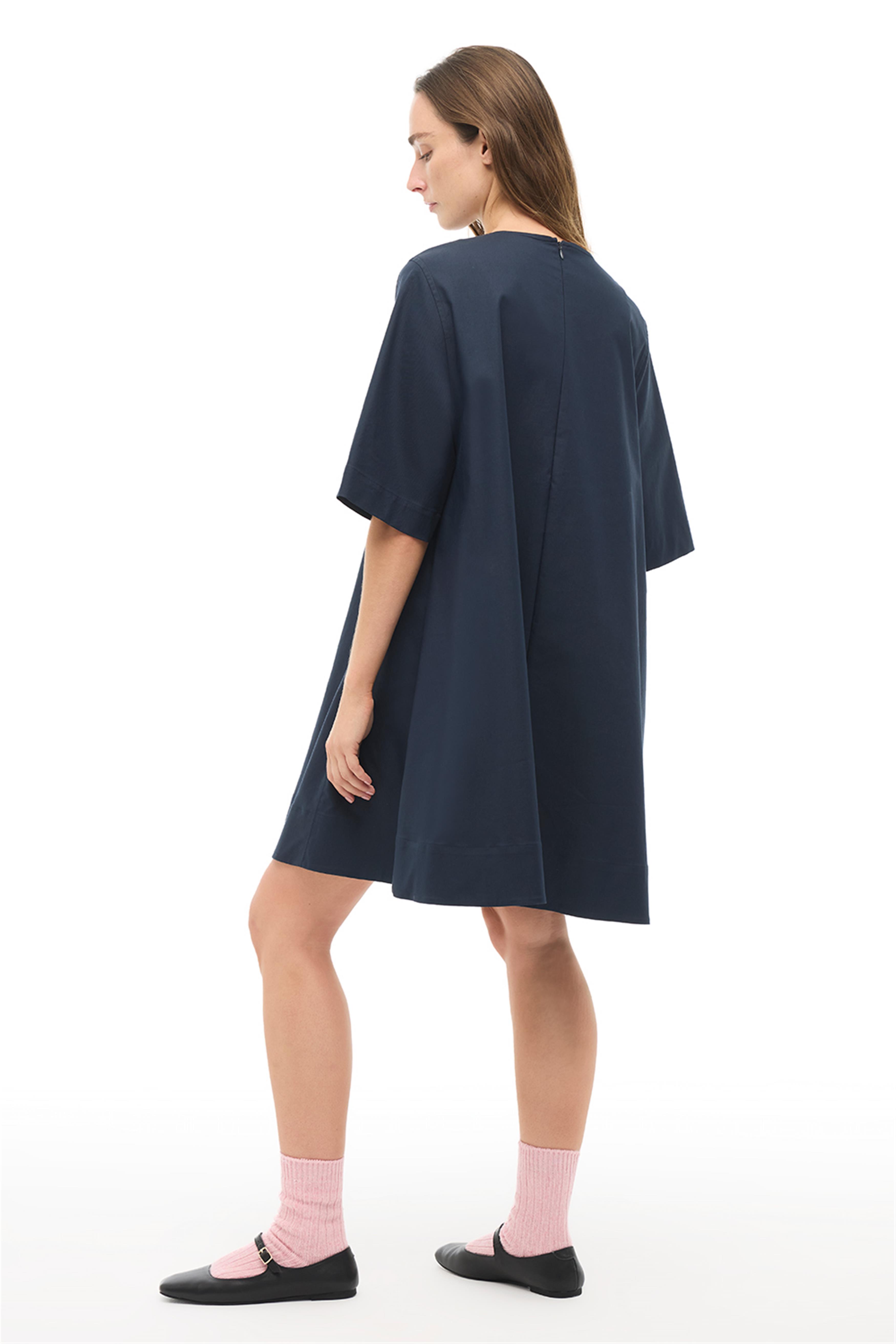 Lacivert Bisiklet Yaka Kısa Boy Elbise