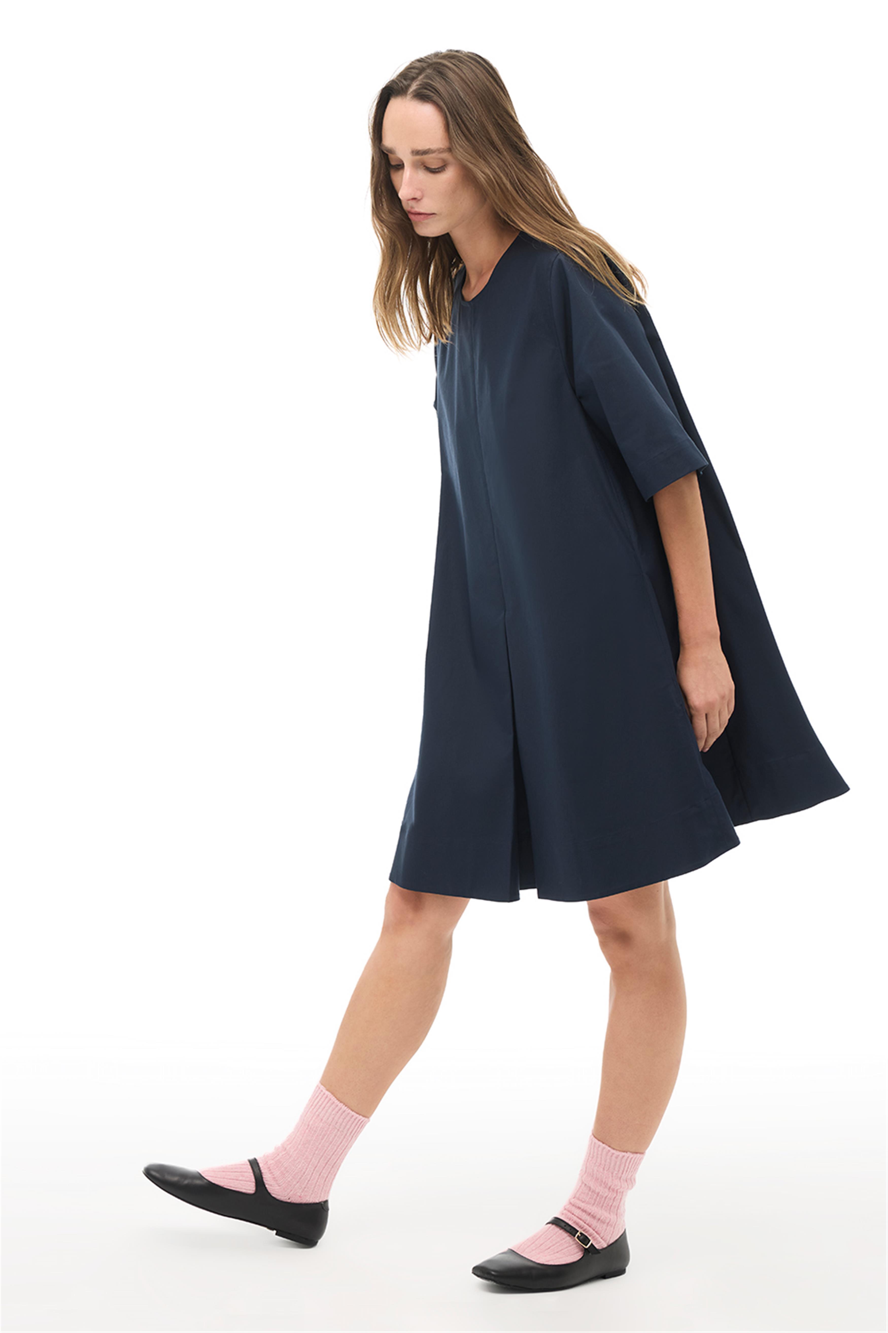 Lacivert Bisiklet Yaka Kısa Boy Elbise