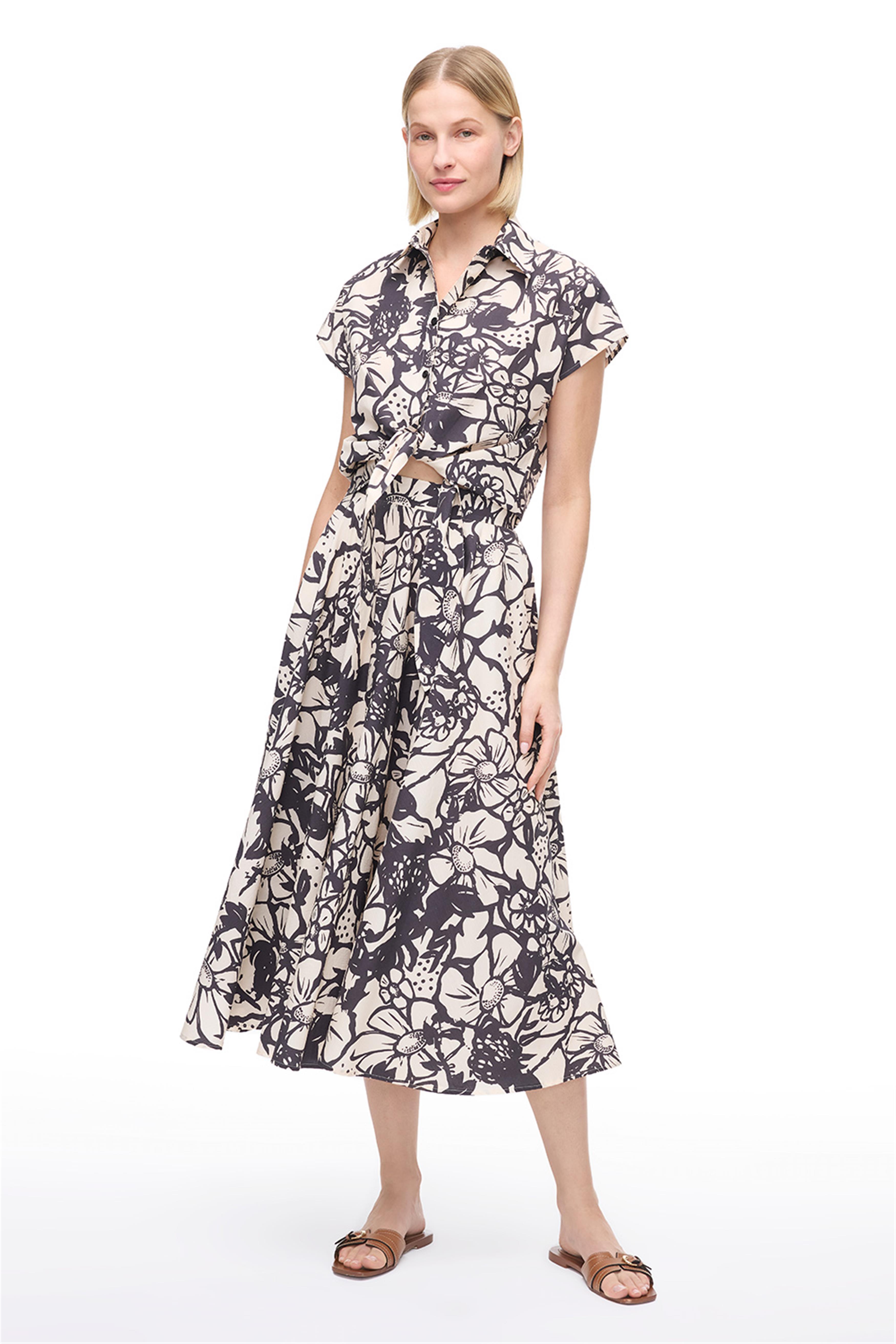 Lacivert Çiçek Desenli Pamuklu Gömlek