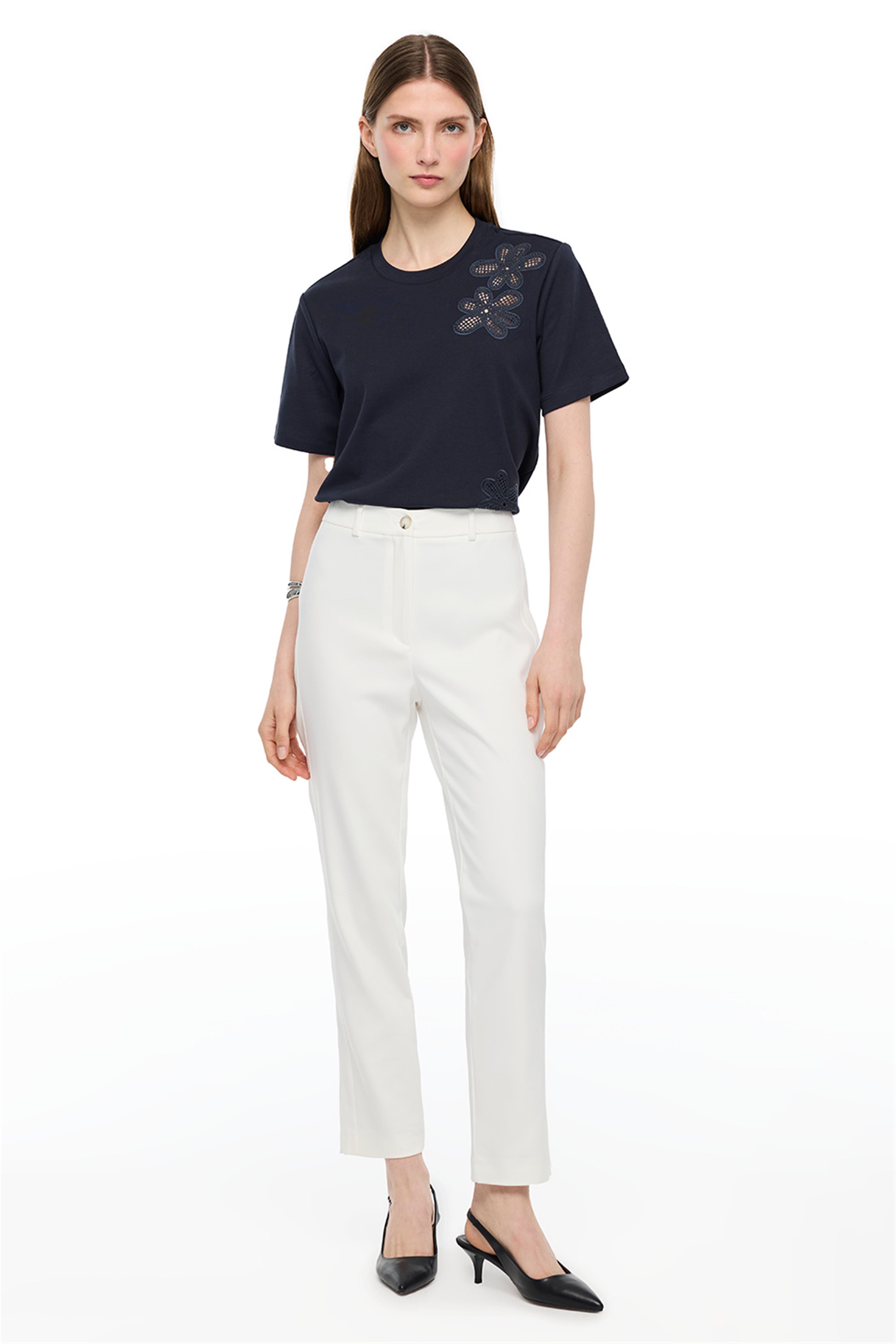 Lacivert Çizgili Bisiklet Yaka Pamuklu Tişört