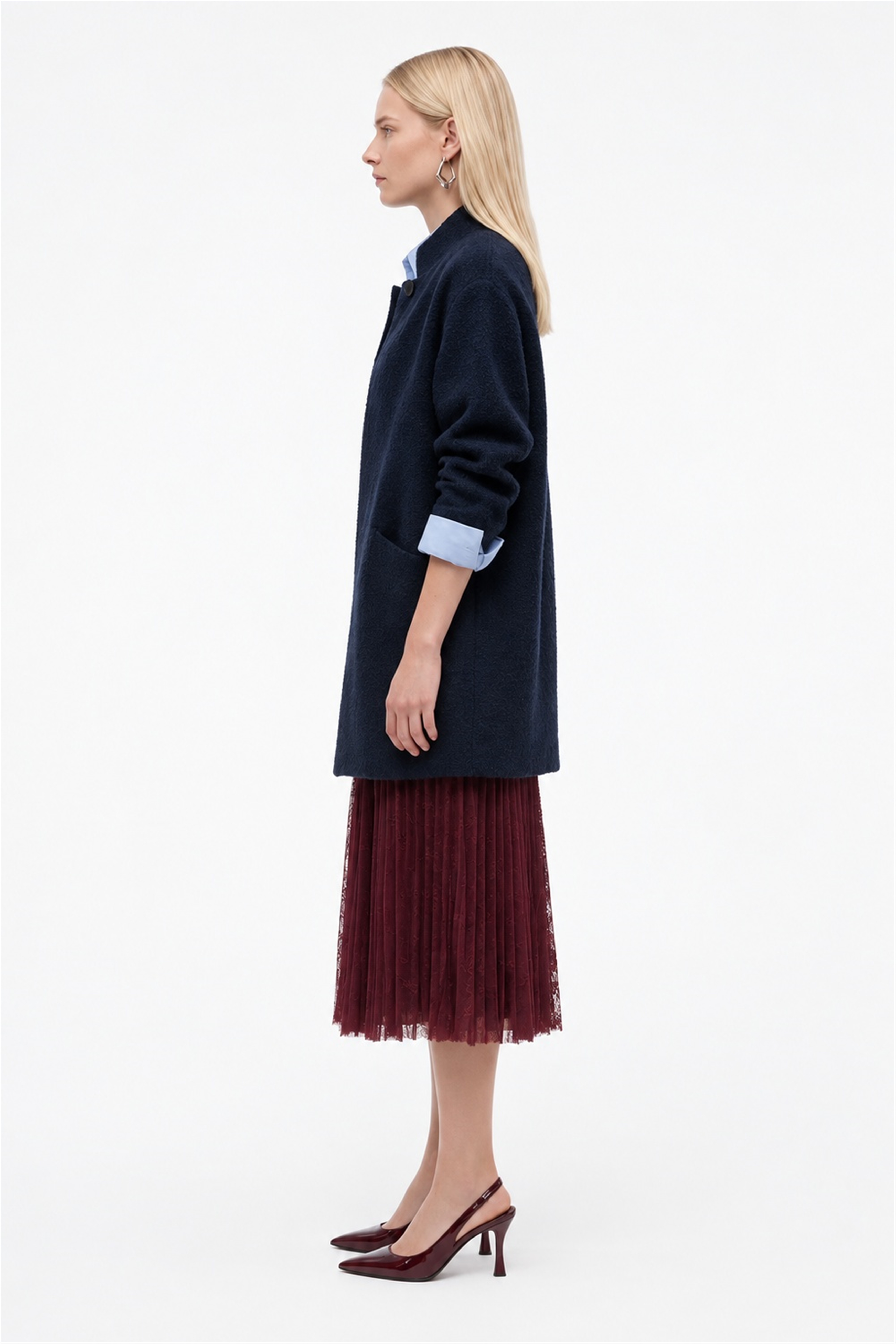 Lacivert Dik Yaka Oversize Kaban
