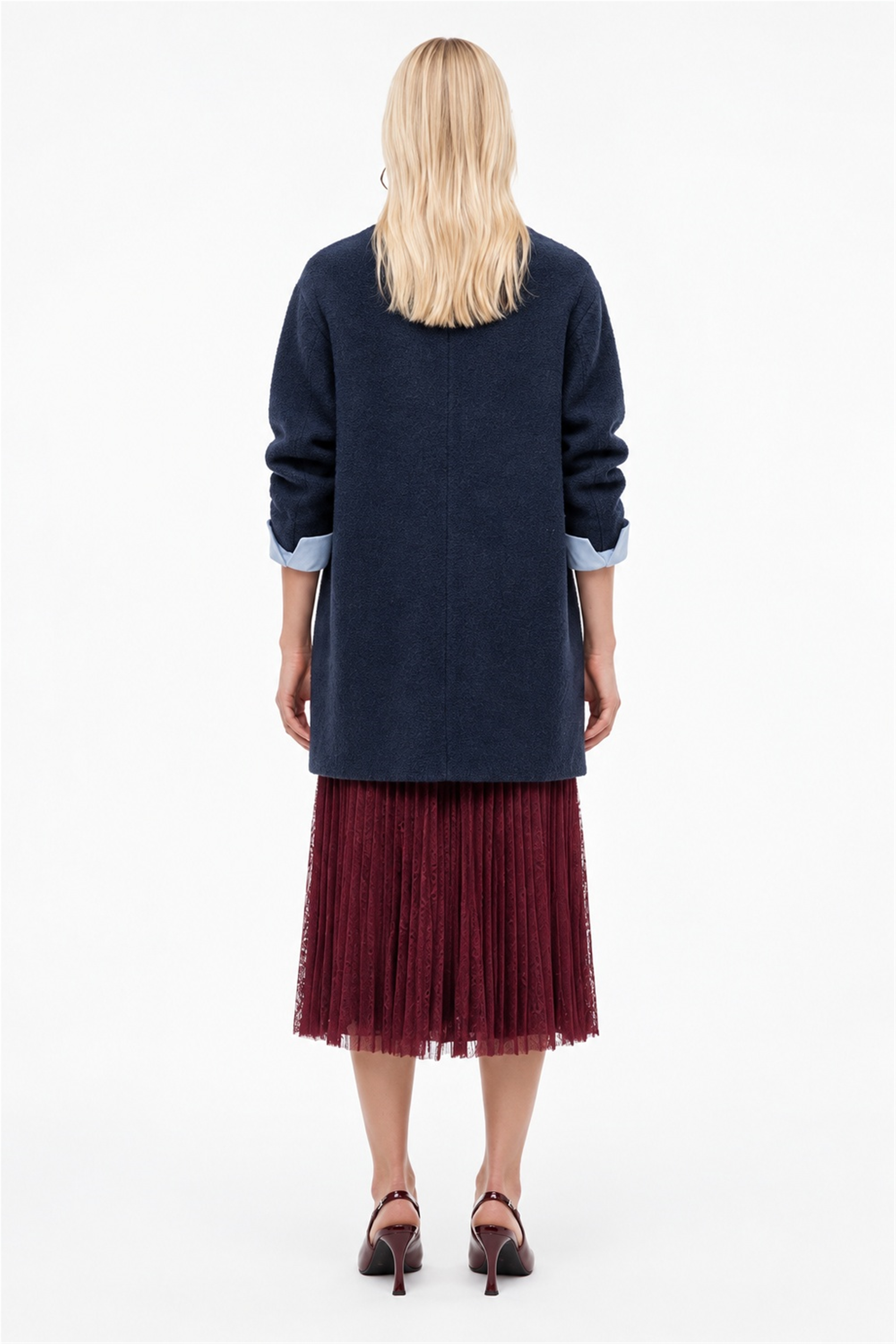 Lacivert Dik Yaka Oversize Kaban