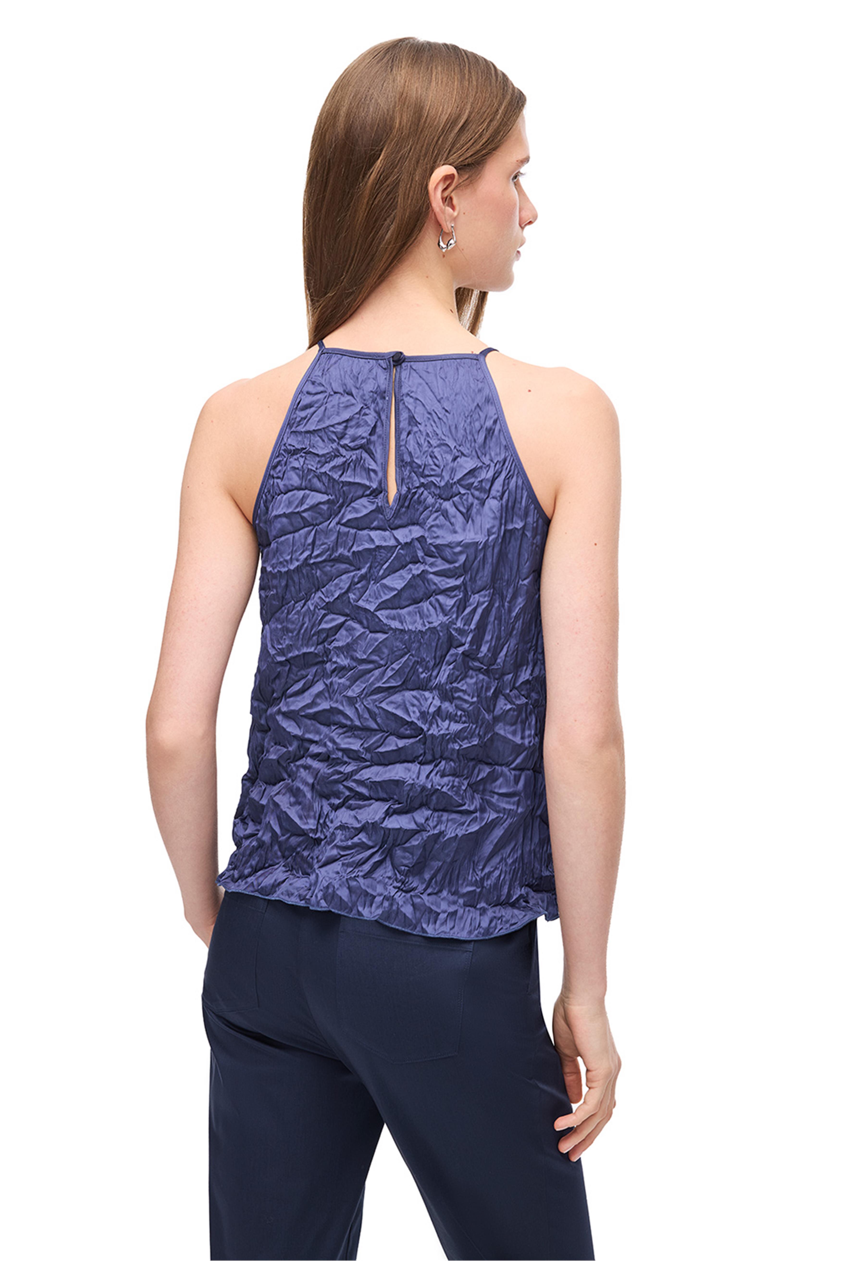 Lacivert Halter Yaka Dokulu Bluz