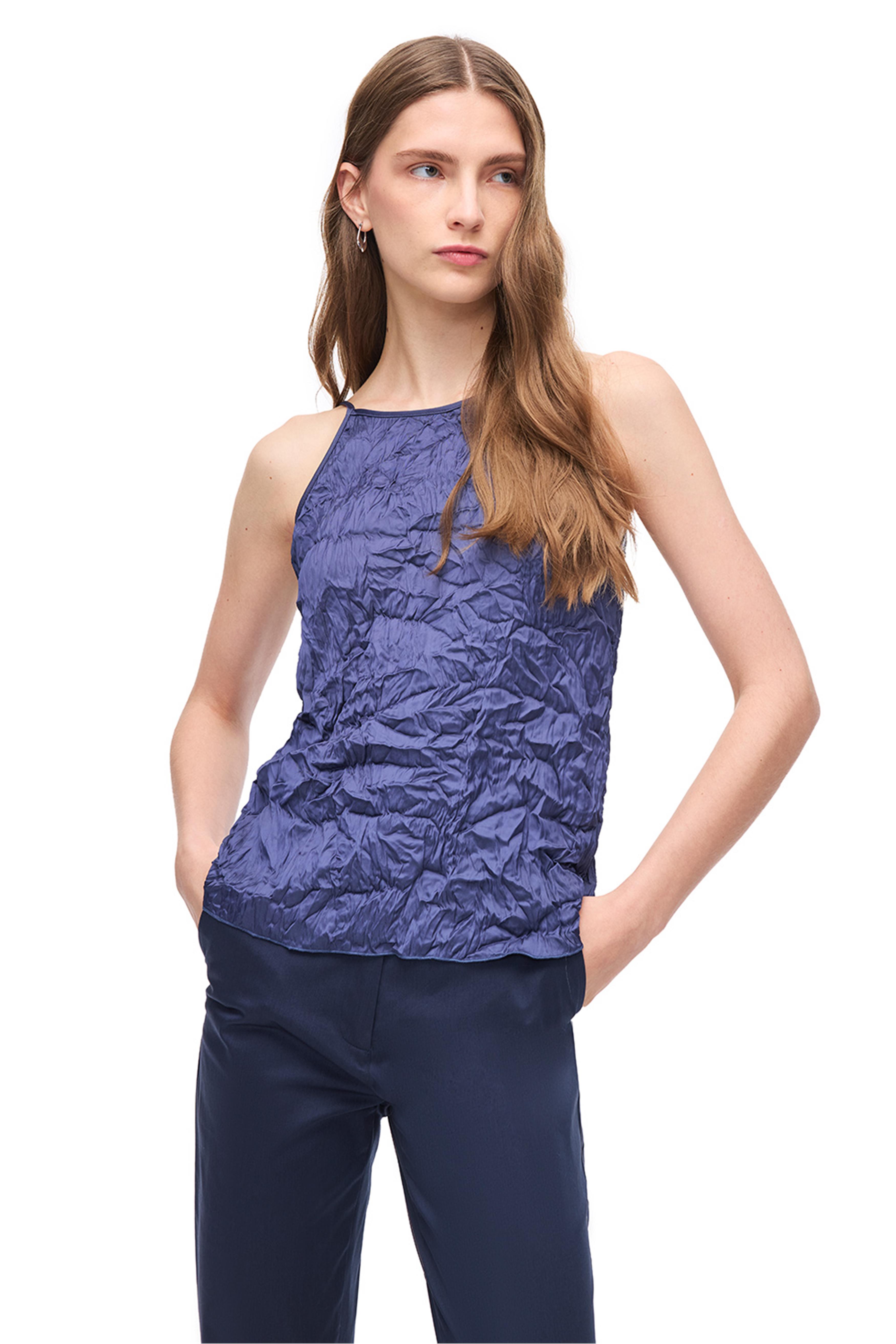 Lacivert Halter Yaka Dokulu Bluz