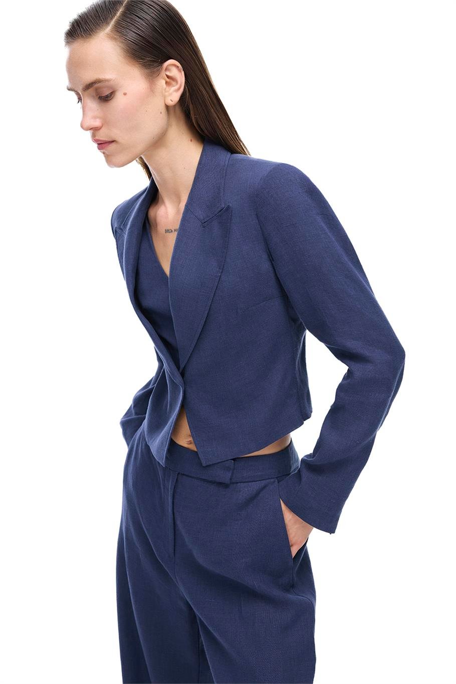 Lacivert Keten Kısa Ceket