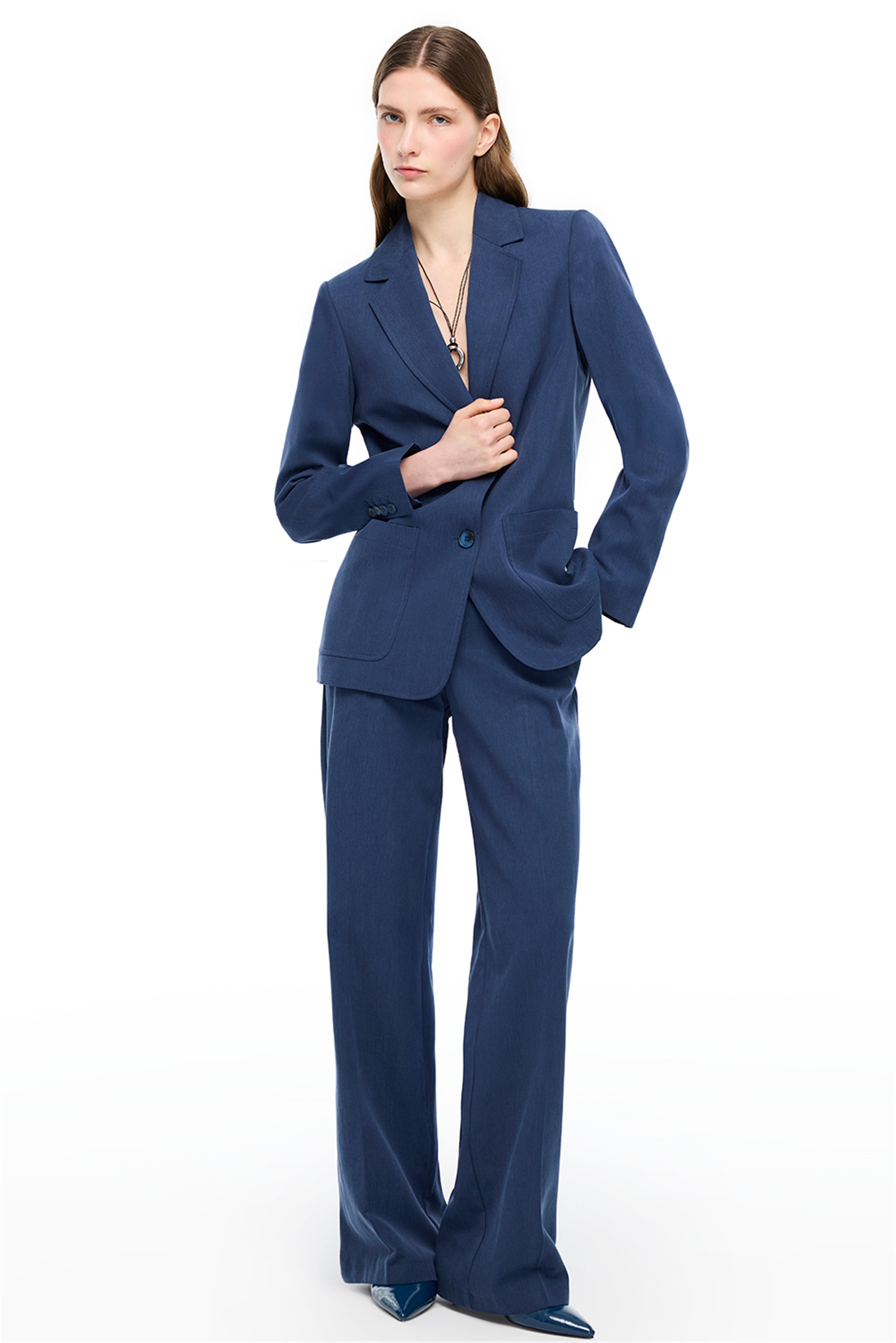 Lacivert Lyocell (TENCEL™) Cep Detaylı Klasik Ceket