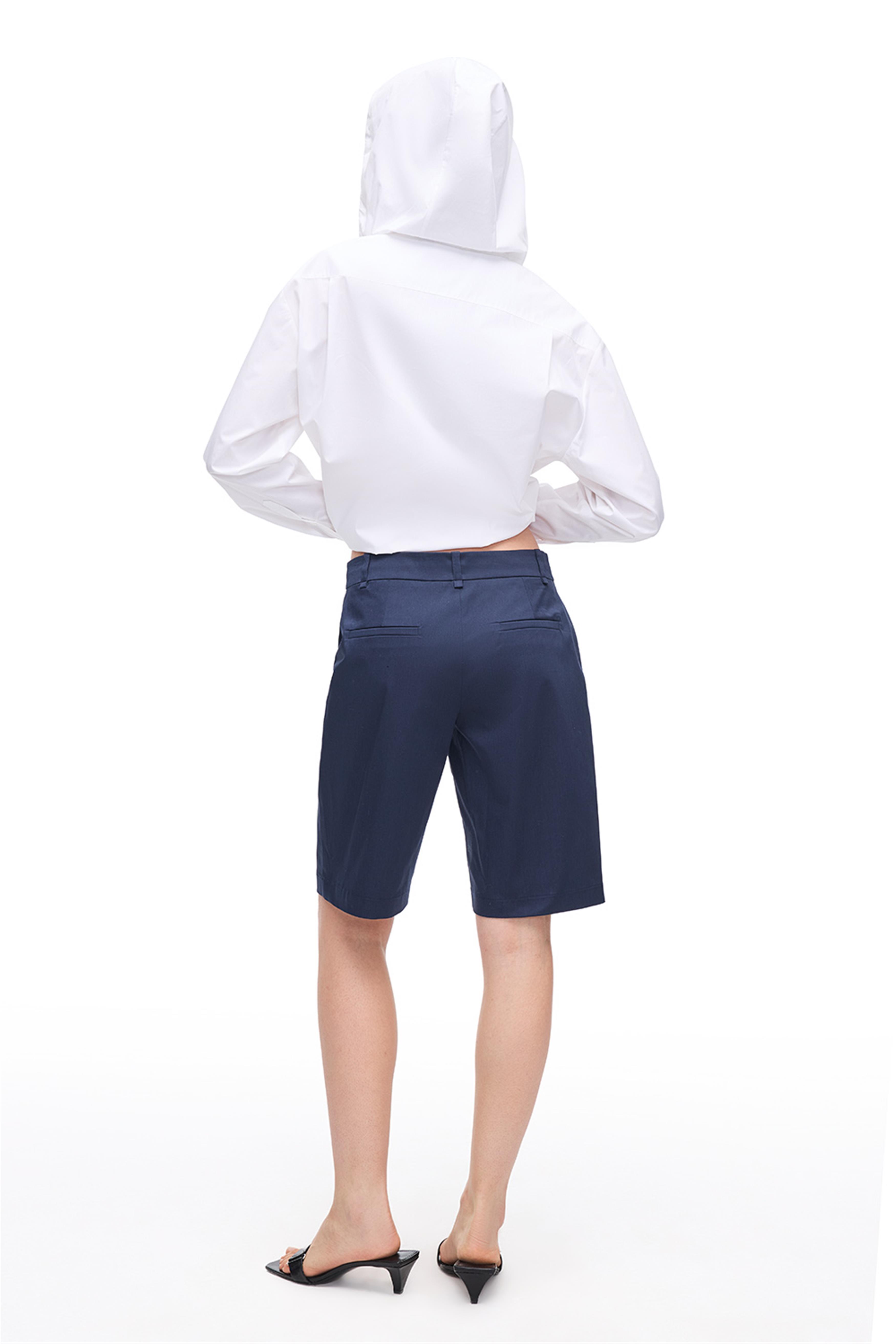 Lacivert Milos Slim Fit Yüksek Bel Diz Üstü Şort