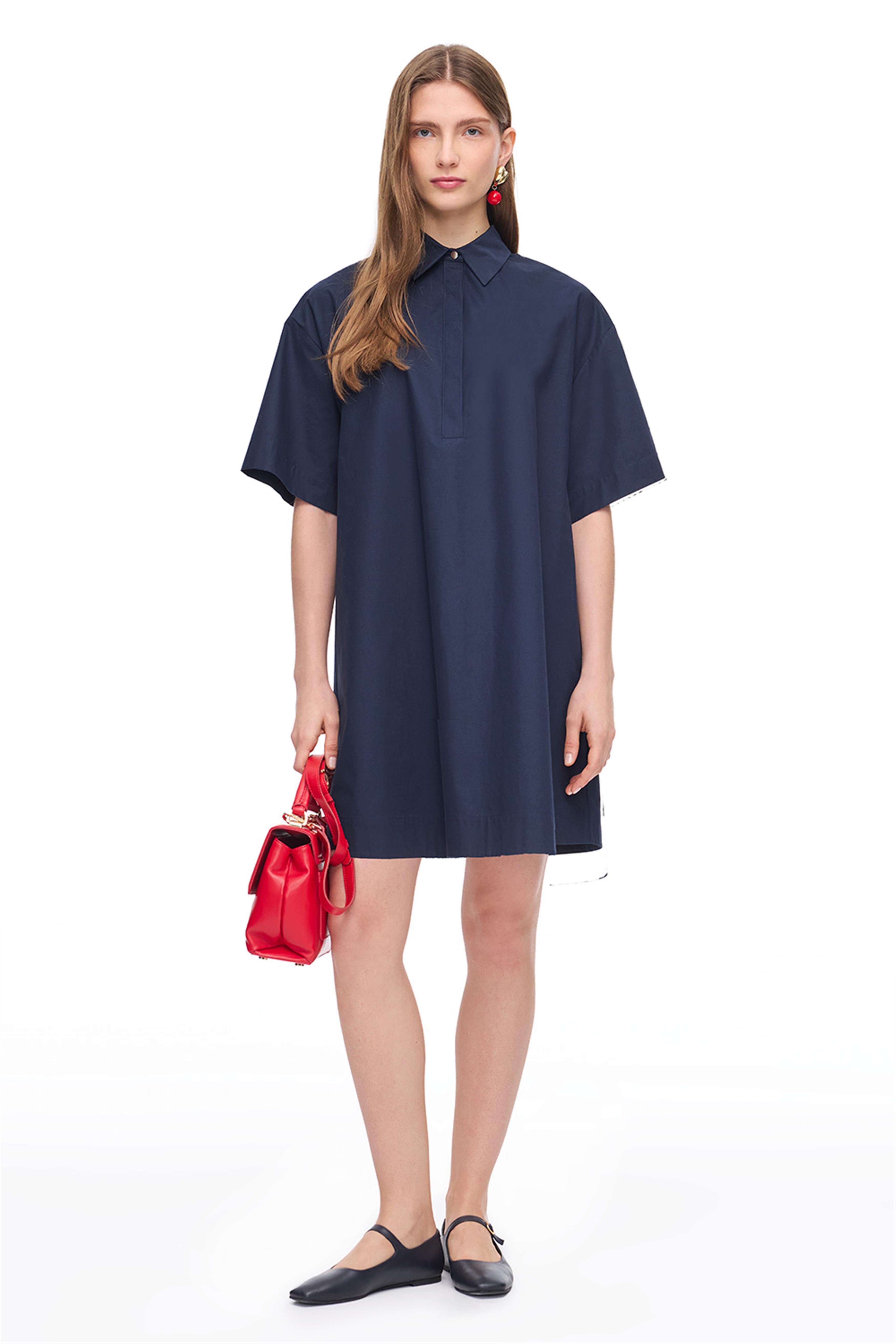 Lacivert Mini GömlekPamuklu Elbise