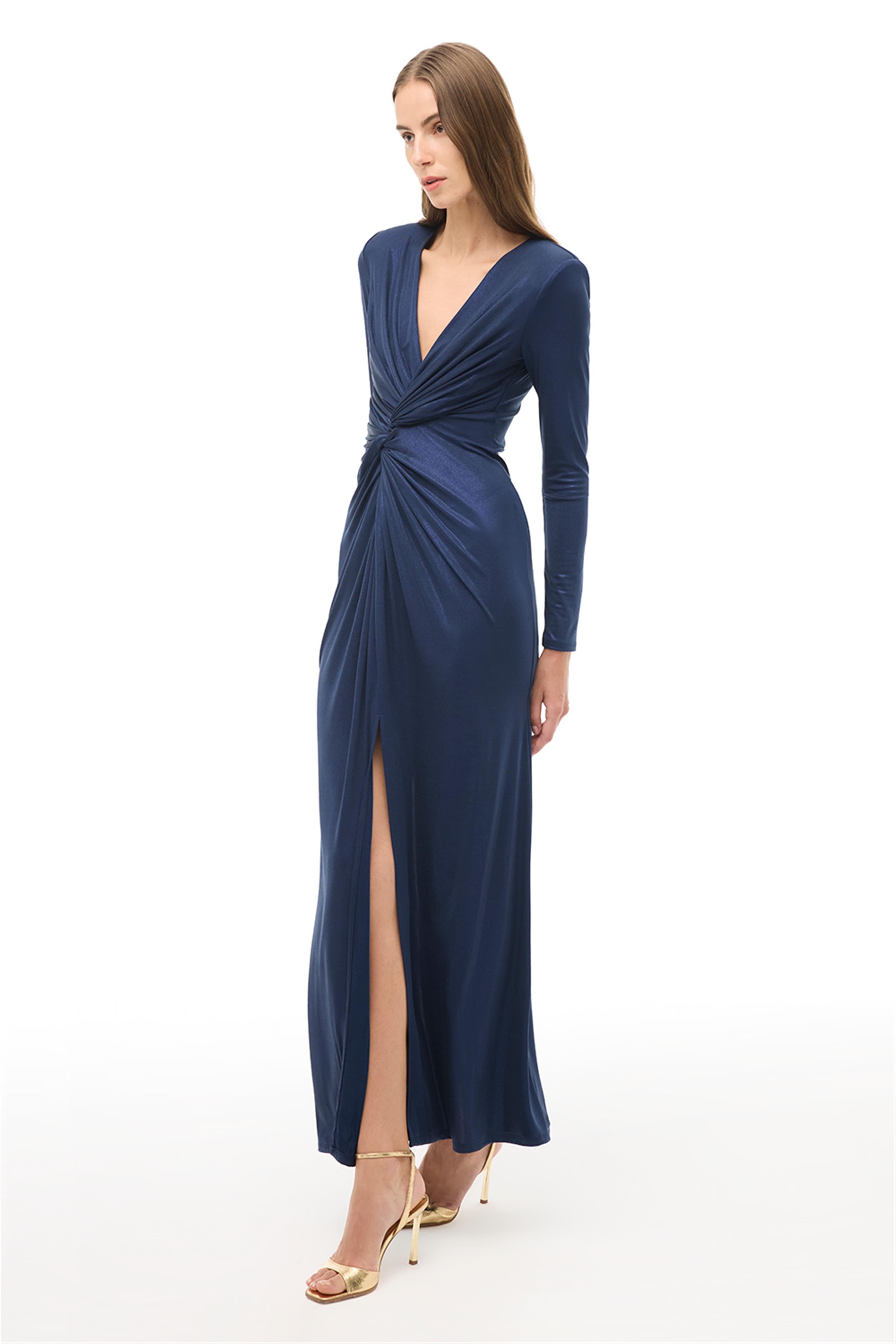 Lacivert Slim Fit Uzun Elbise
