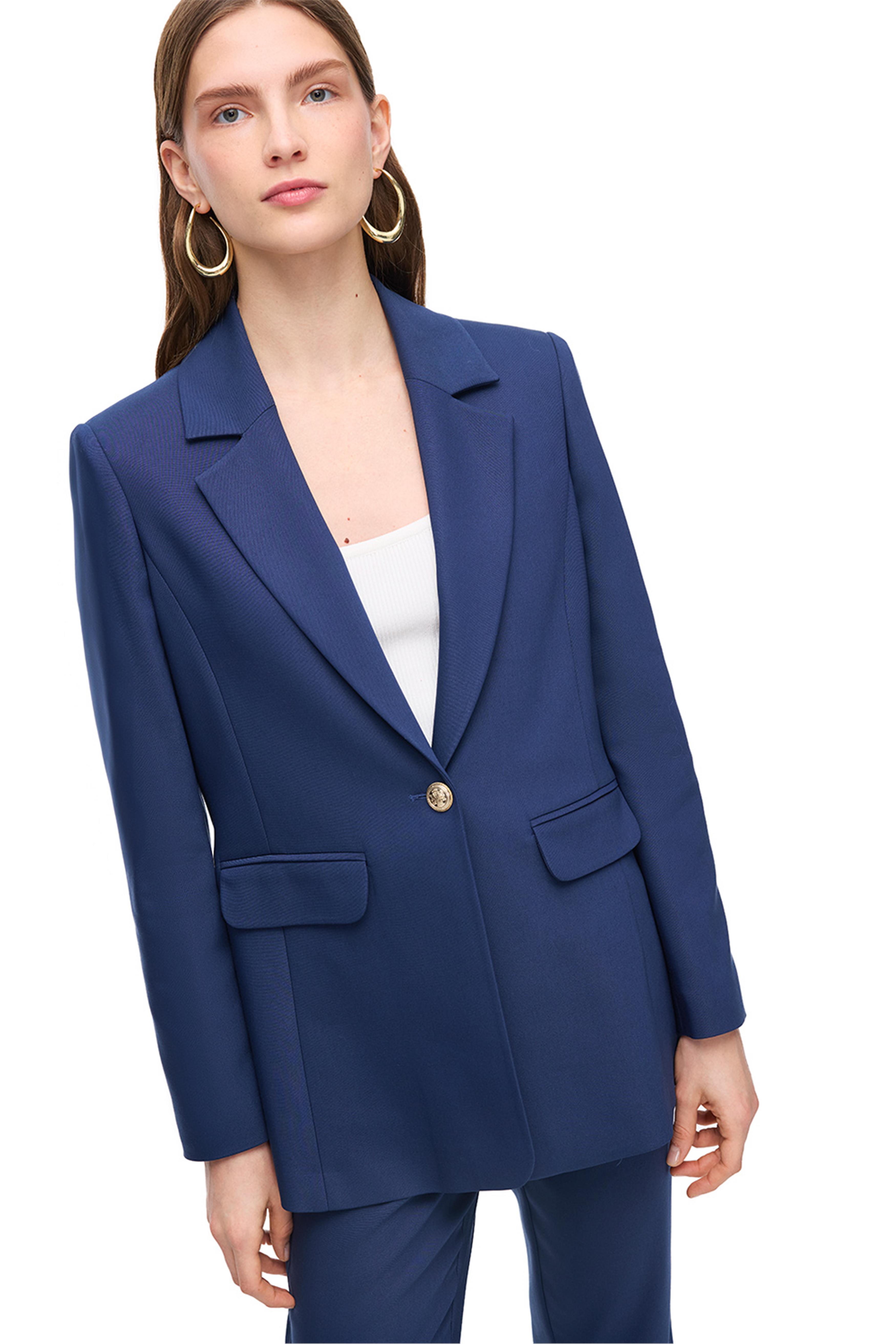 Lacivert Uzun Kollu Düğme Detaylı Ceket