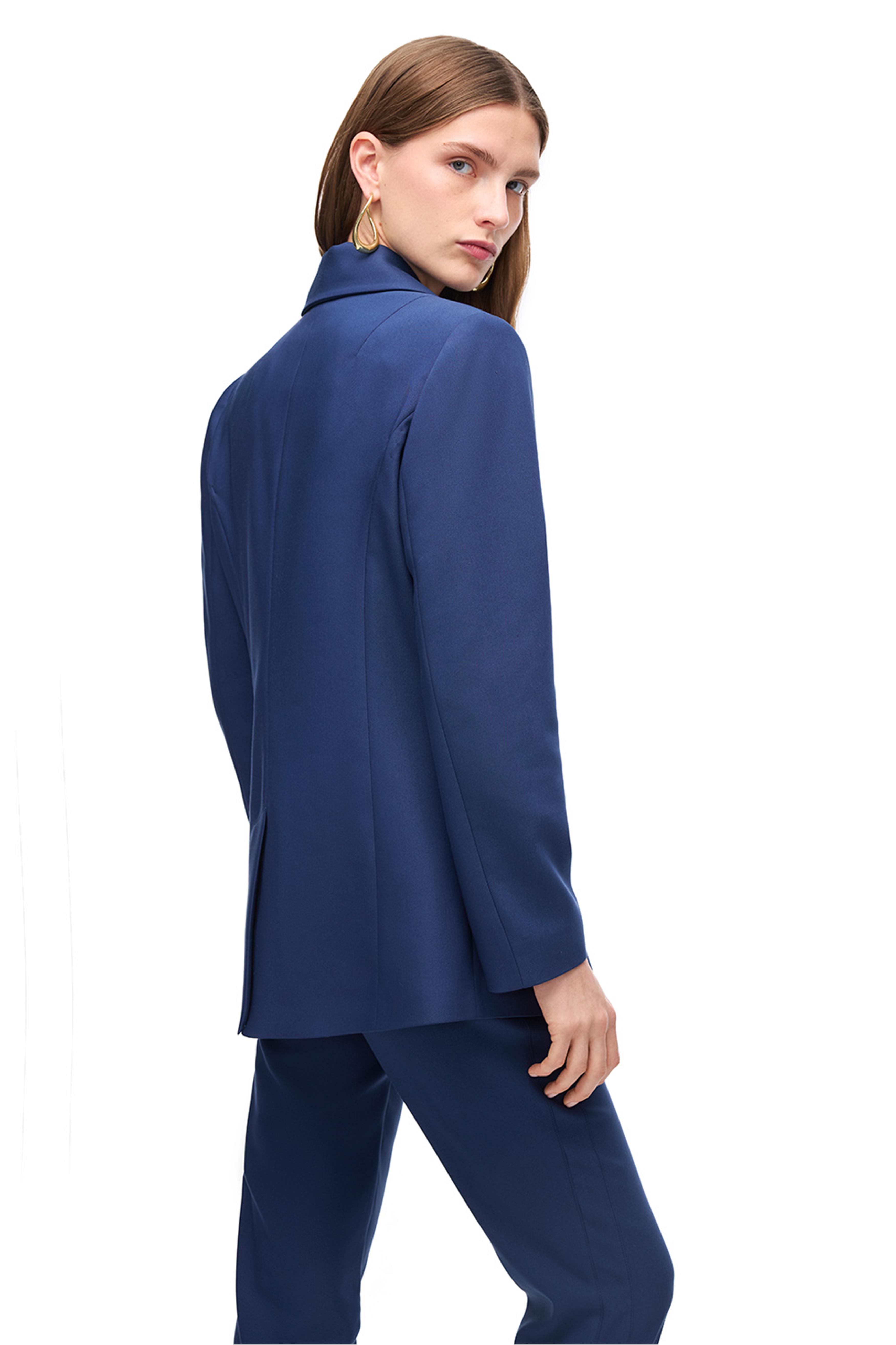 Lacivert Uzun Kollu Düğme Detaylı Ceket