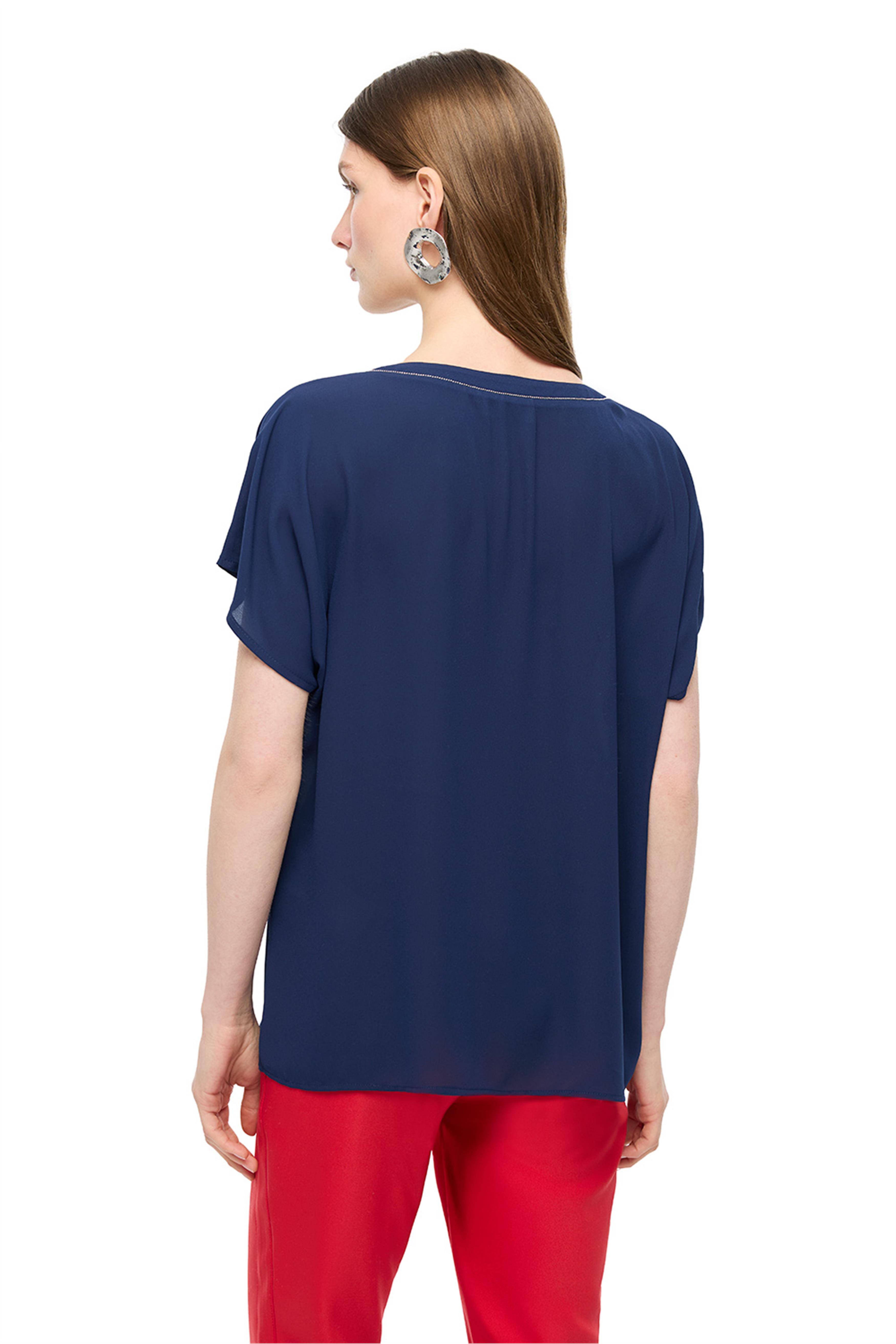 Lacivert V Yaka Rahat Kalıp Bluz