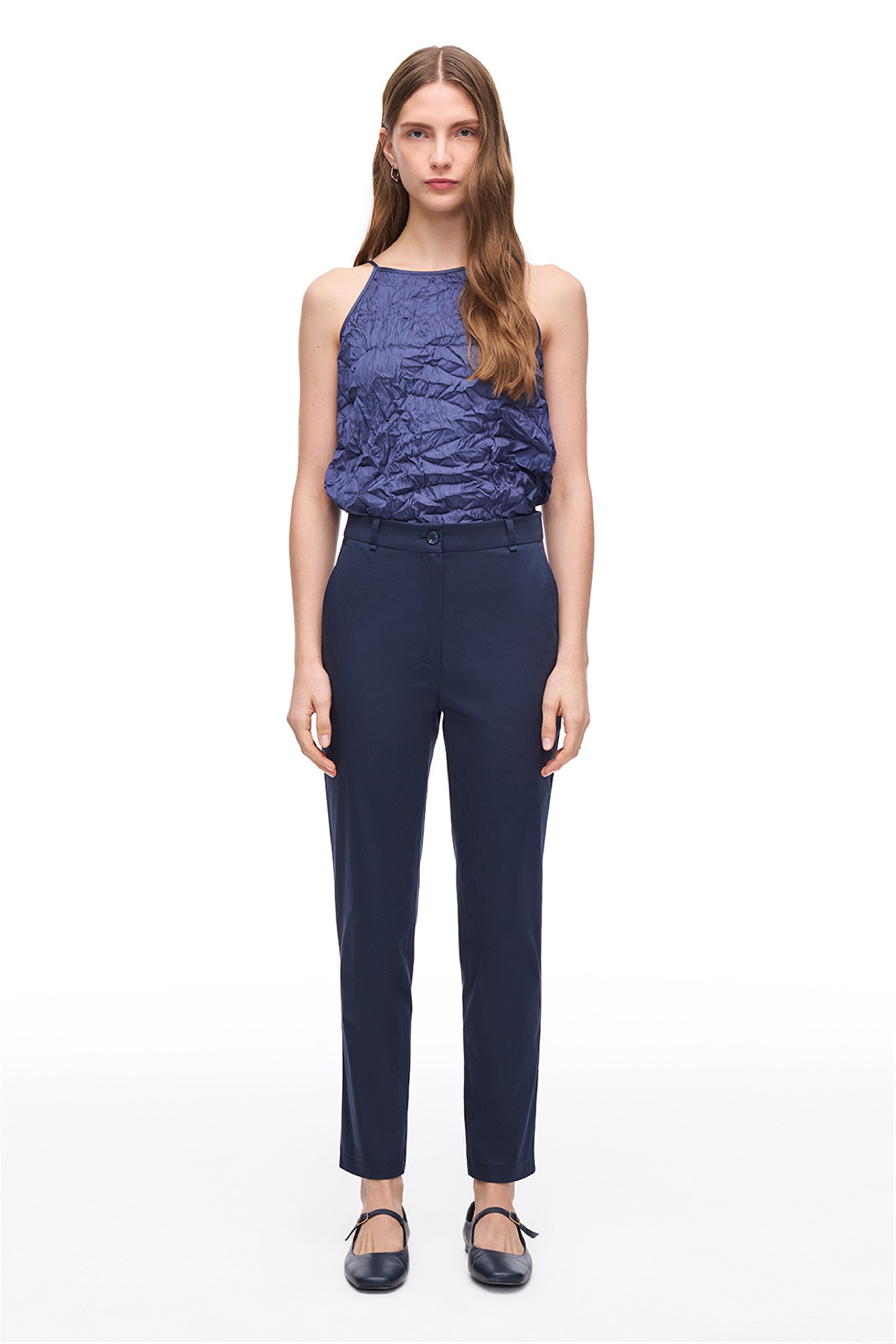 Lacivert Yüksek Bel Dar Kesim Pantolon