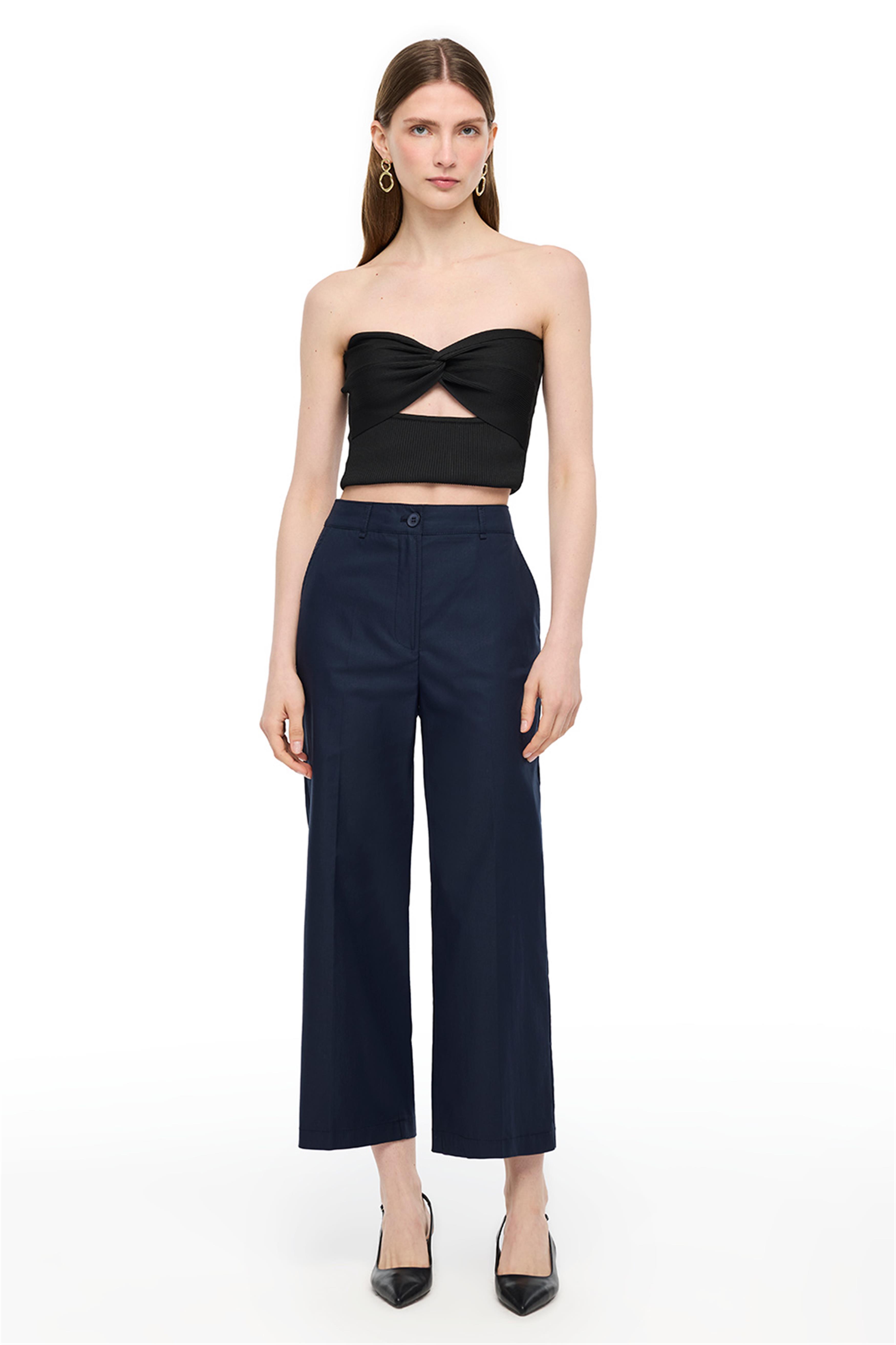 Lacivert Yüksek Bel Geniş Paça Pantolon