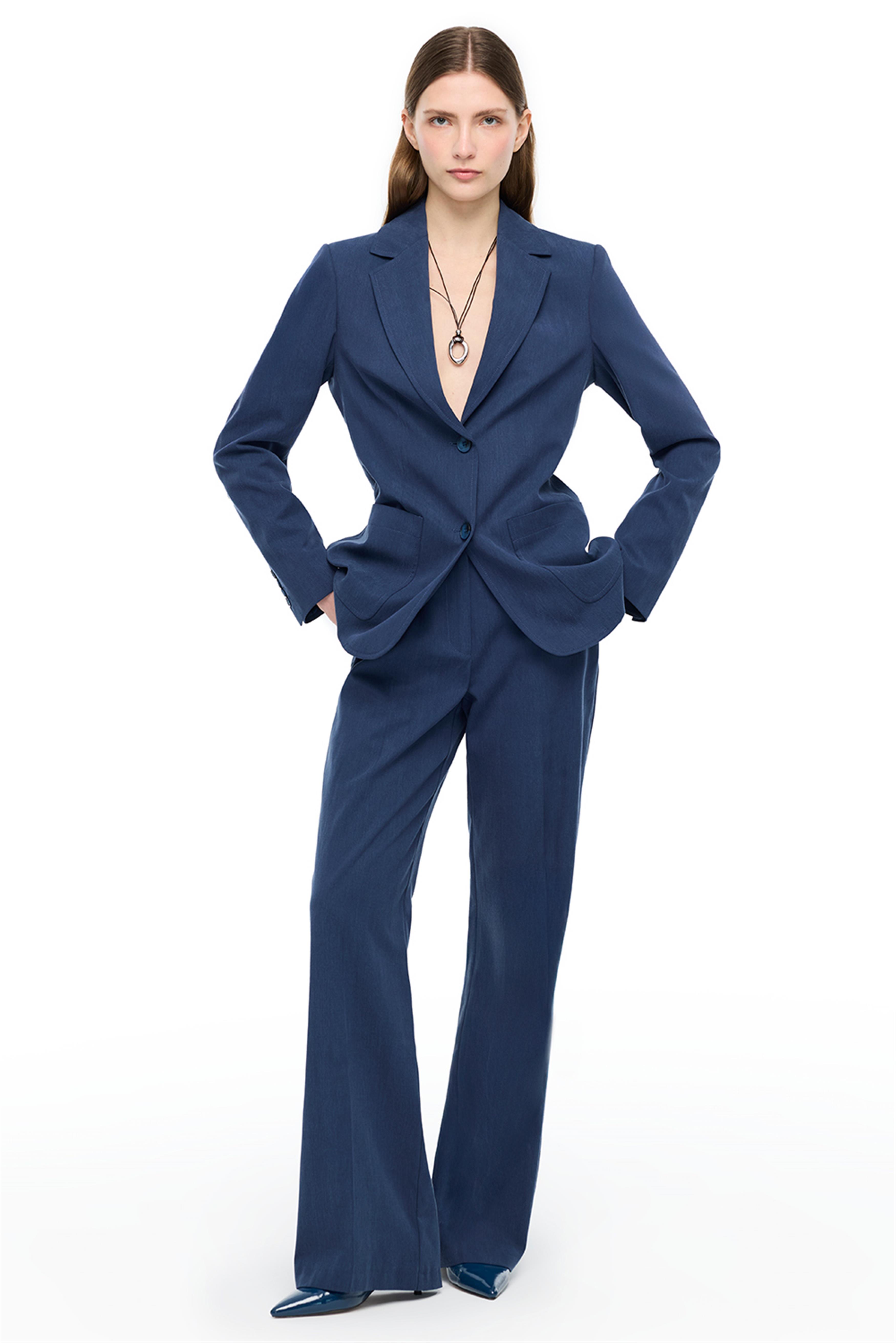 Lacivert Yüksek Bel Geniş Paça Pantolon