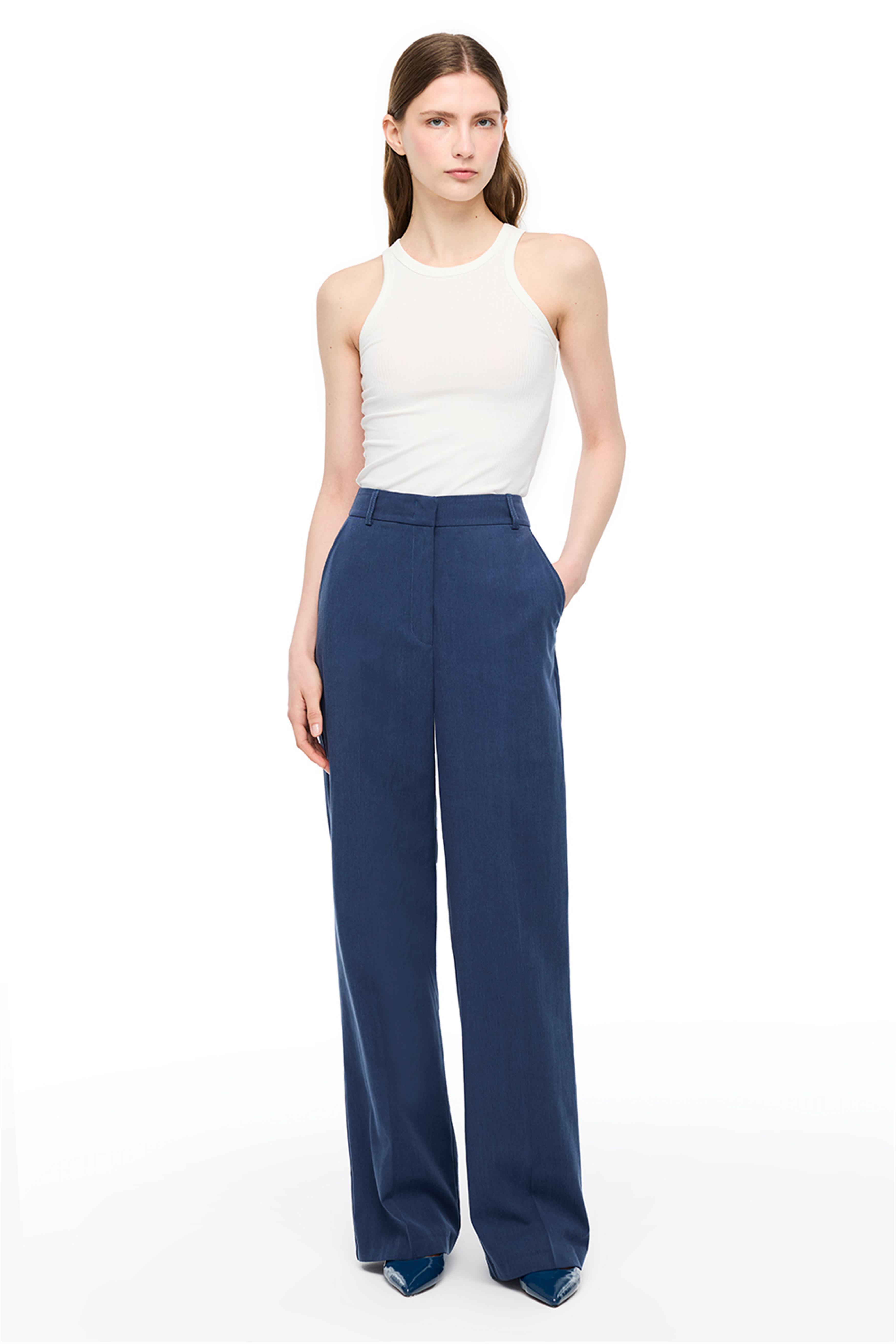 Lacivert Yüksek Bel Geniş Paça Pantolon