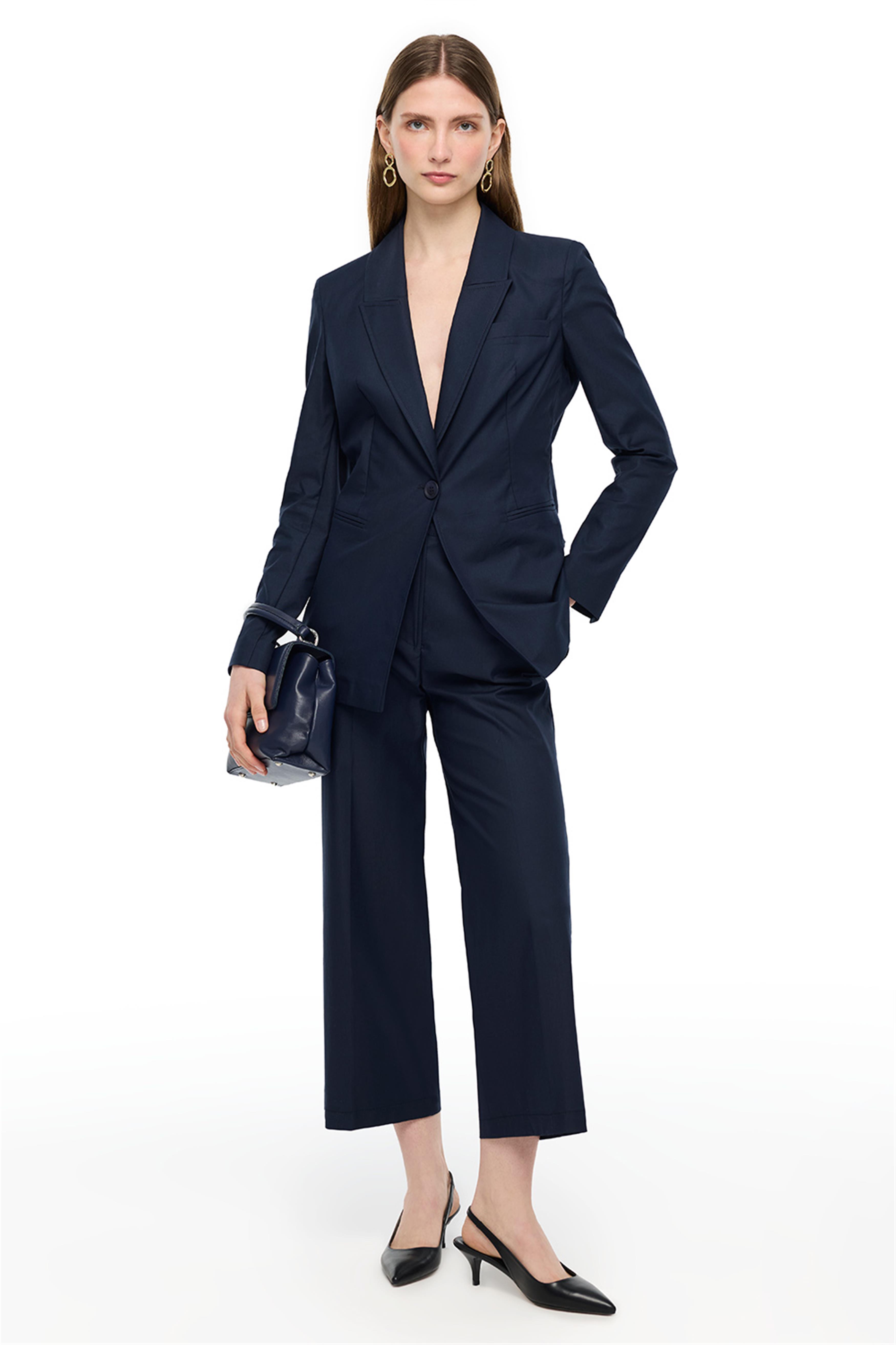 Lacivert Yüksek Bel Geniş Paça Pantolon