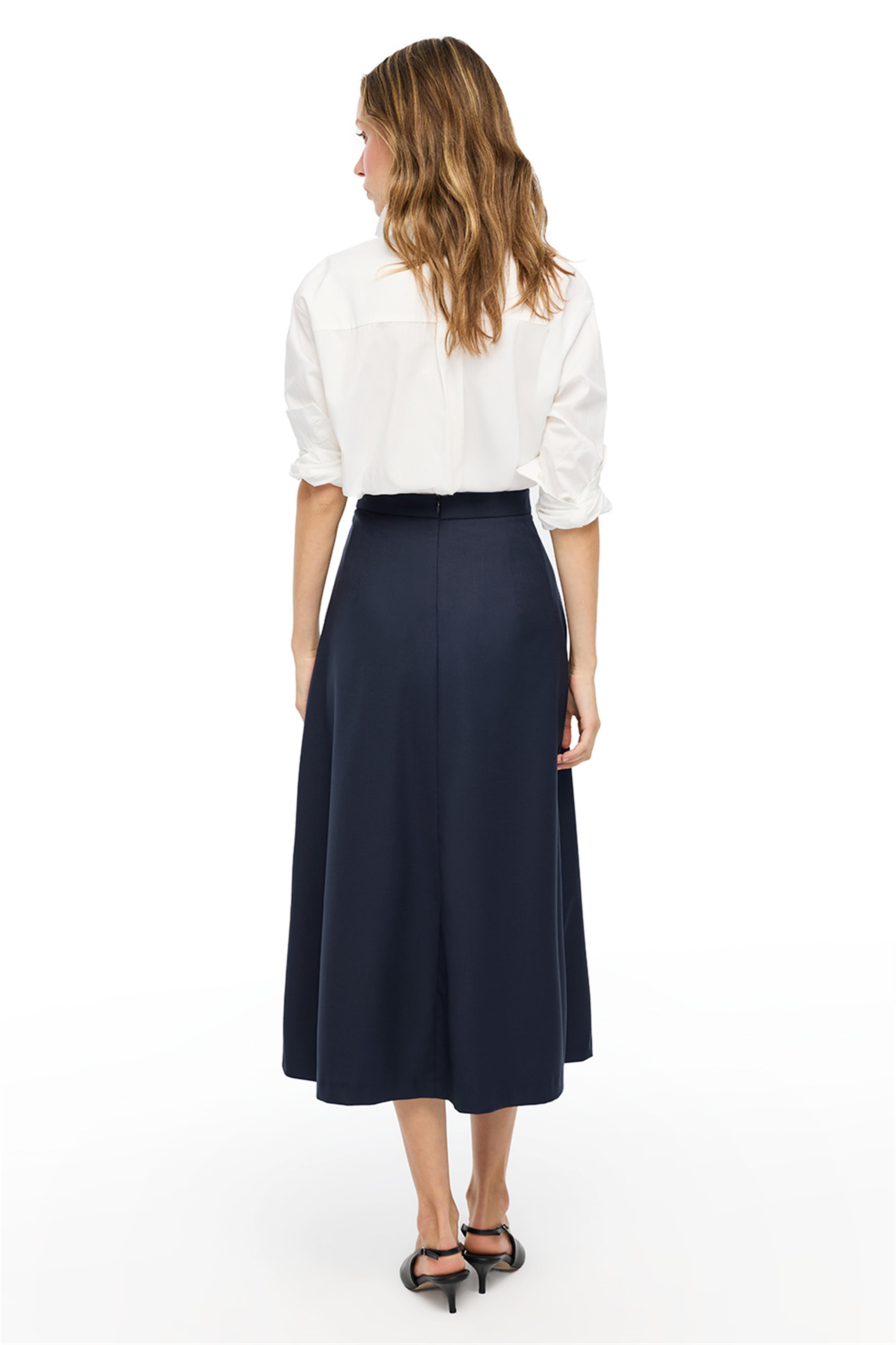 Lacivert Yüksek Bel Midi Etek