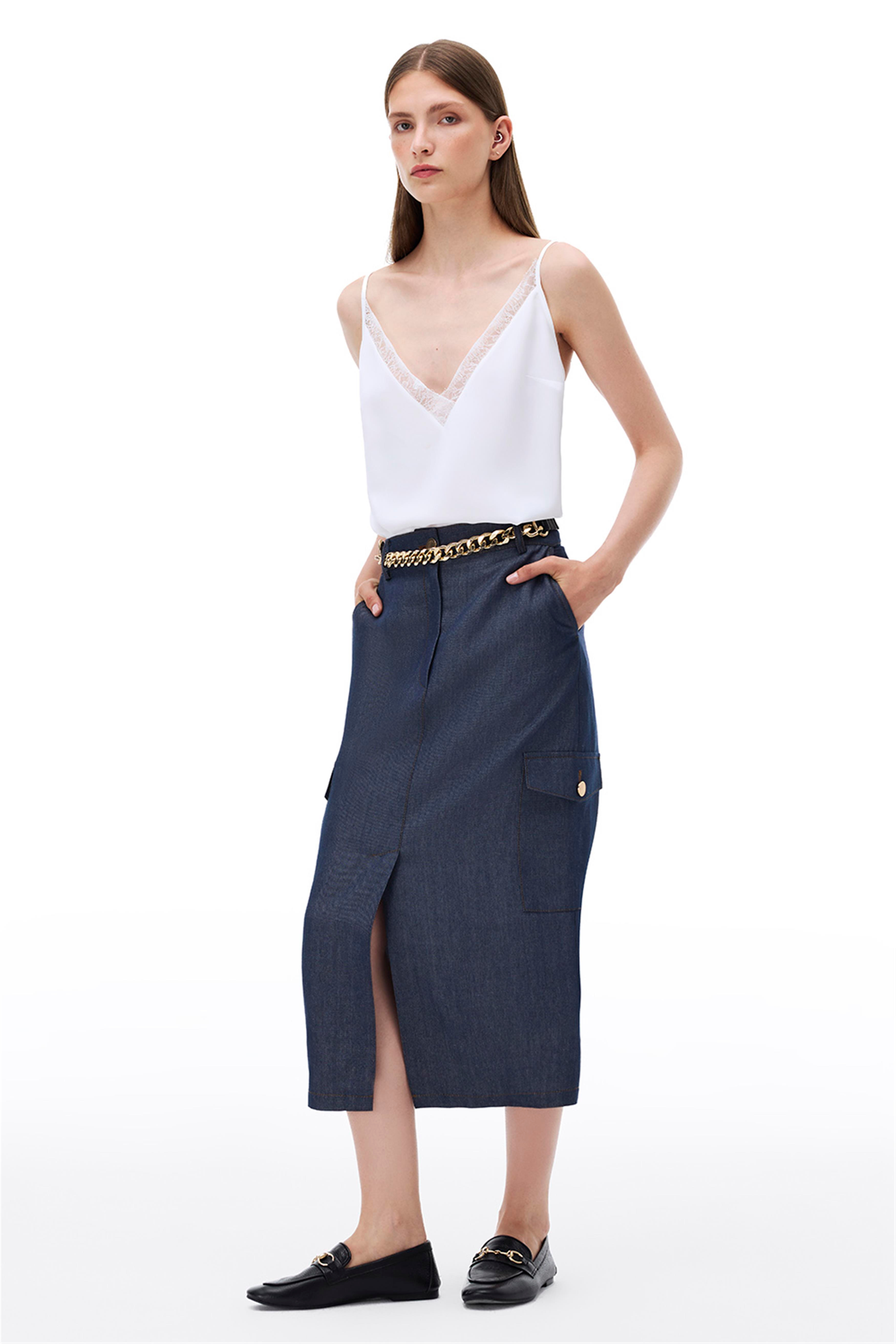 Latibule Regular Fit Midi Boy Indıgo Etek