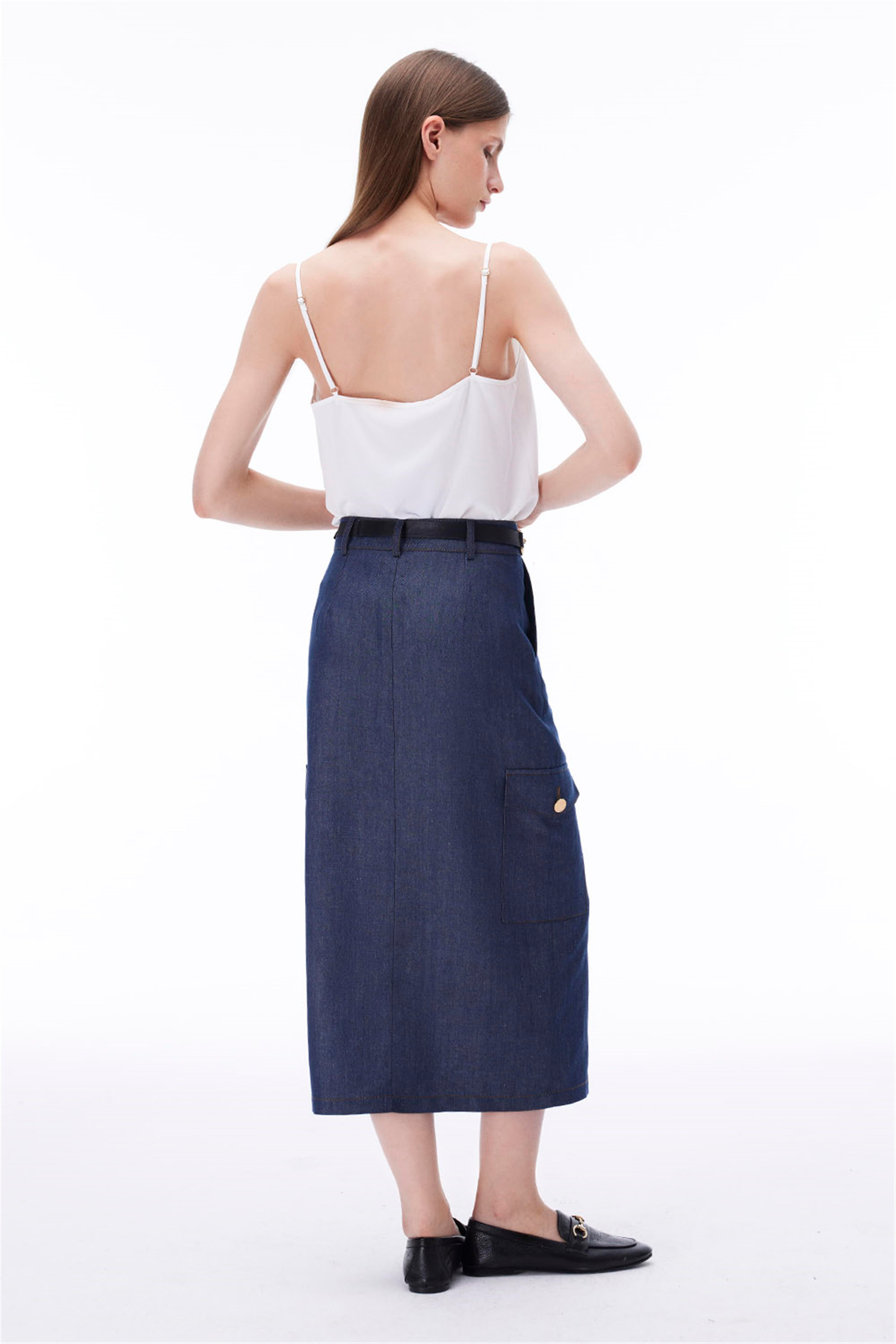 Latibule Regular Fit Midi Boy Indıgo Etek